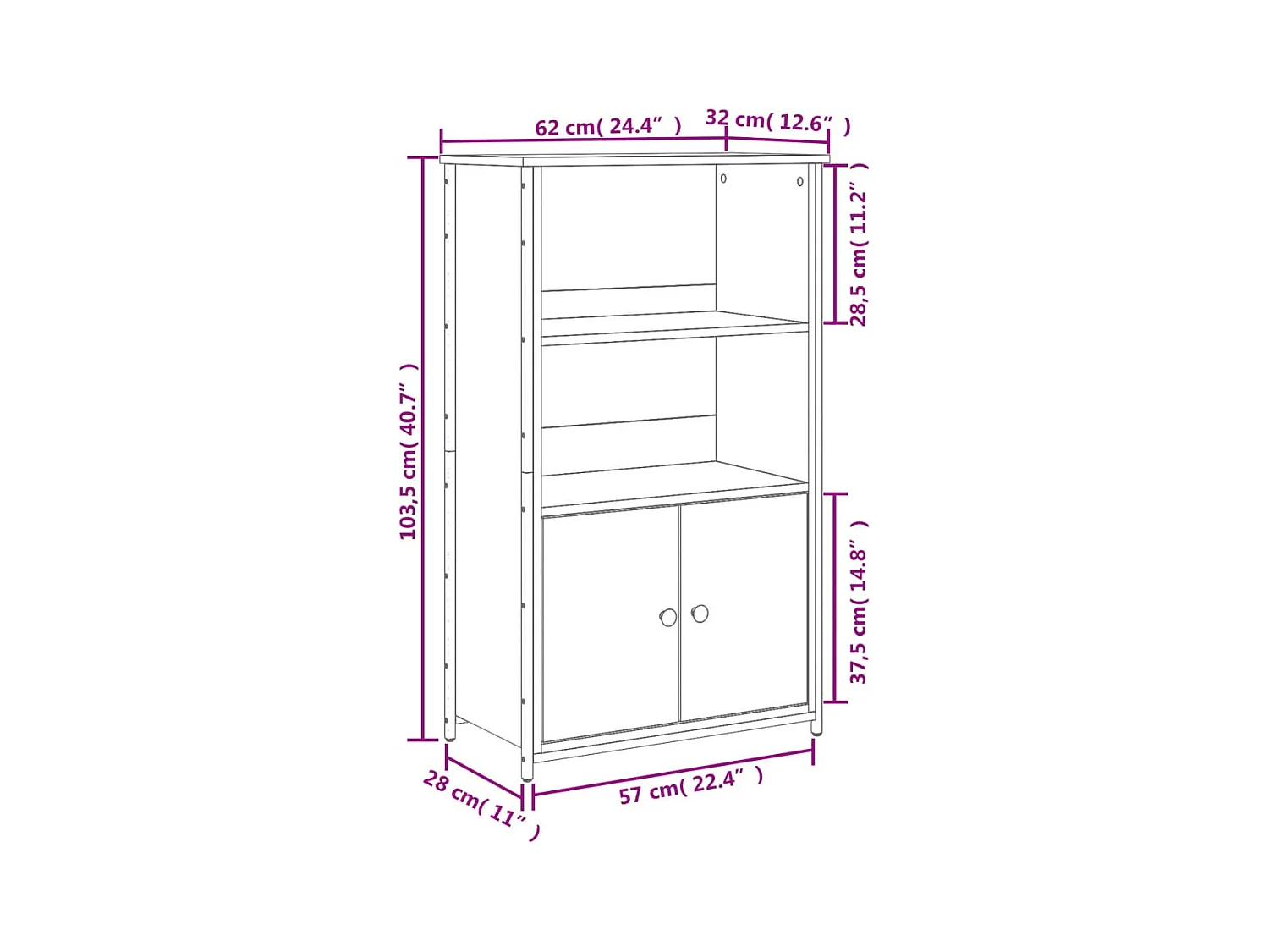 Credenza buffet cassettiera mobile contenitore organizer cucina soggiorno soggiorno alto 62 x 32 x 103,5 cm derivati ​​del legno nero 02_0034950