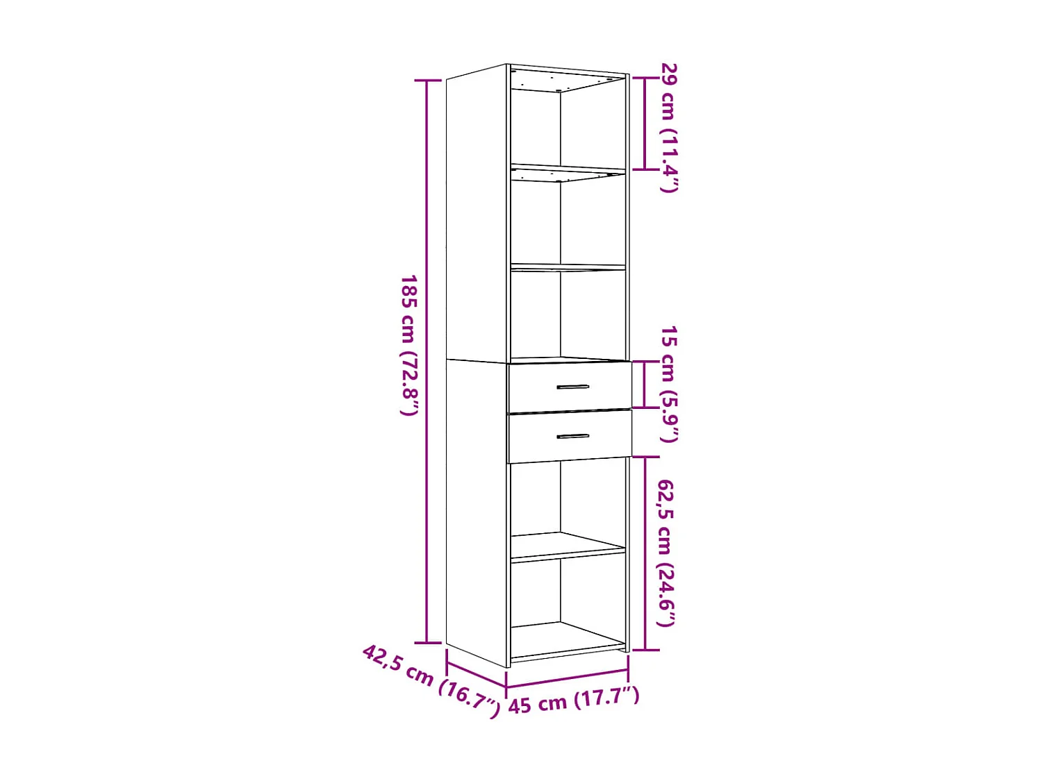 Aparador buffet cómoda mueble mueble de almacenamiento organizador cocina salón salón alto 45 x 42,5 x 185 cm madera contrachapada marrón 02_0033721
