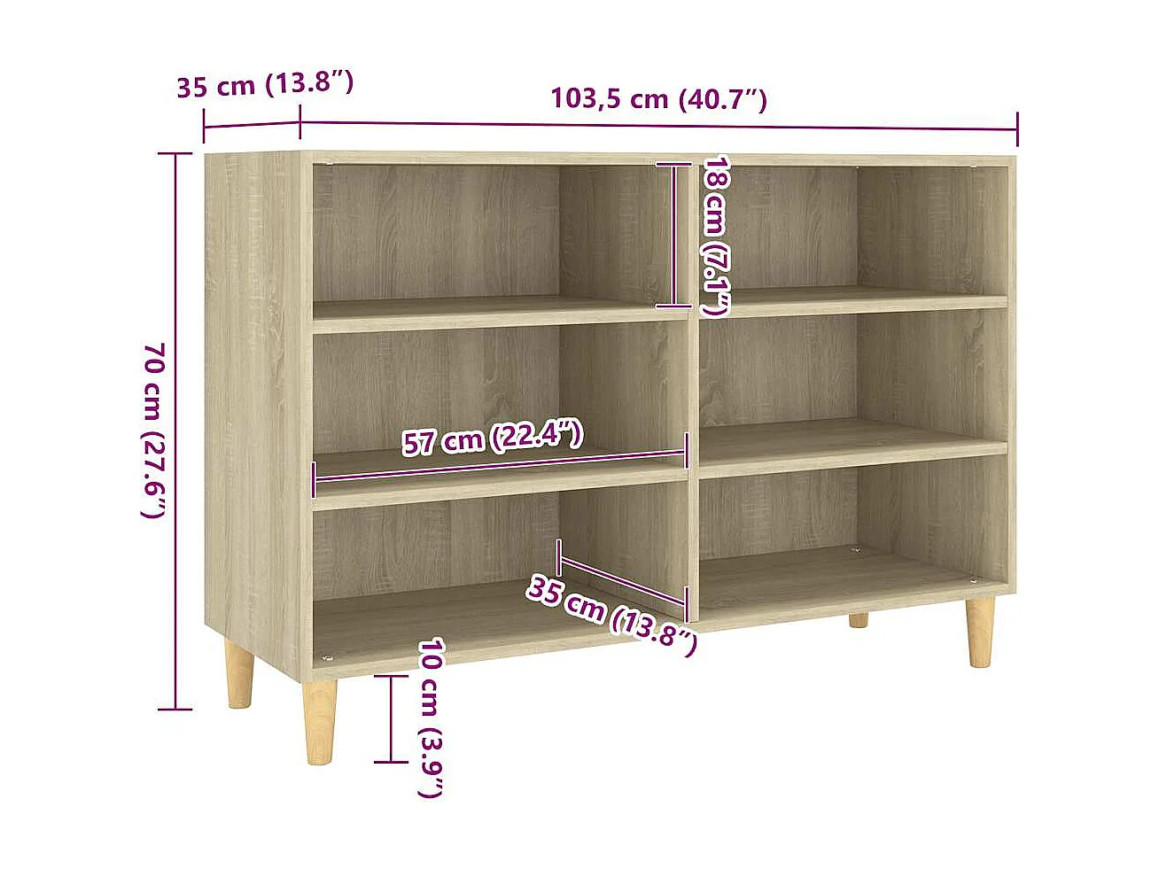 Aparador cômoda armário armário organizador cozinha sala sala Sonoma 103,5 x 35 x 70 cm madeira trabalhada marrom 02_0031483