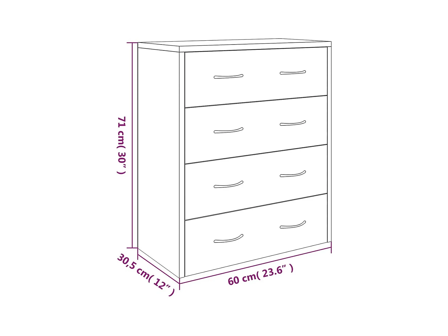 Credenza cassettiera cassettiera mobile contenitore organizer cucina soggiorno soggiorno con 4 cassetti 60 x 30,5 x 71 cm sonoma grigio 02_0029755