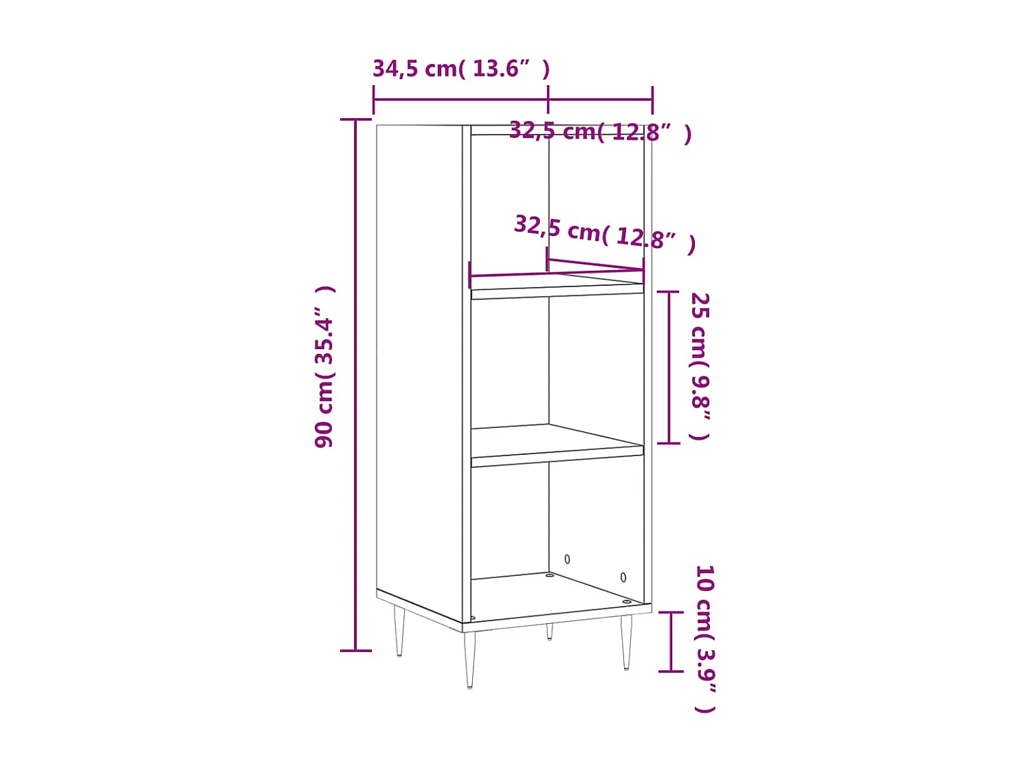 Buffet aparador cômoda armário unidade de armazenamento organizador cozinha sala de estar 34,5 x 32,5 x 90 cm madeira trabalhada marrom 02_0031187