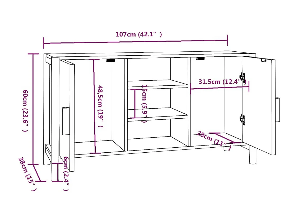 Aparador buffet cómoda mueble mueble de almacenaje organizador cocina salón salón 107 x 38 x 60 cm madera contrachapada marrón 02_0029505