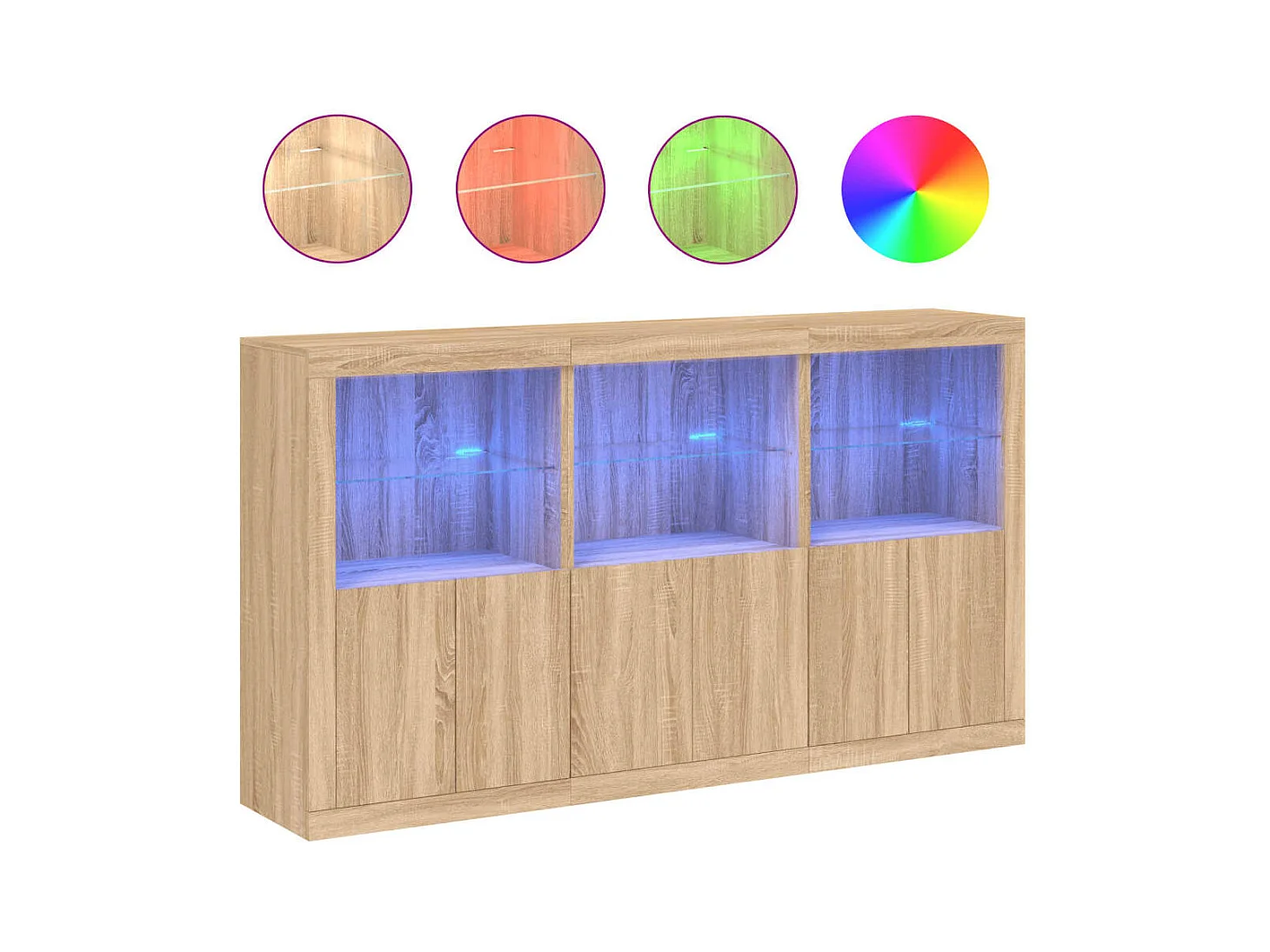 Buffet aparador cômoda armário organizador de unidade cozinha sala sala com luzes LED sonoma 181,5 x 37 x 100 cm marrom 02_0029948