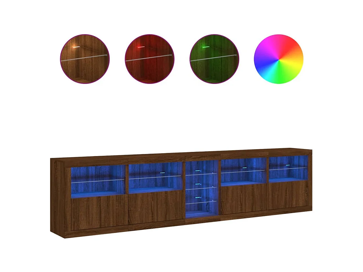 Aparador cômoda armário armário organizador cozinha sala sala com luzes LED 283 x 37 x 67 cm marrom 02_0029919