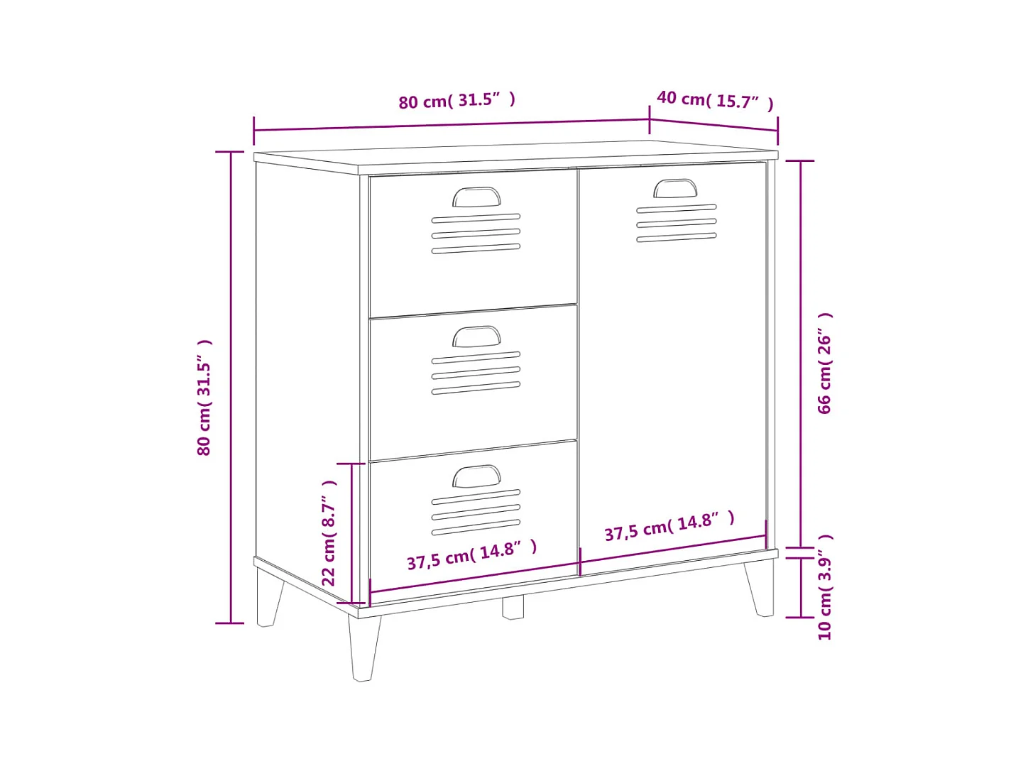 Credenza buffet cassettiera mobile contenitore organizer cucina soggiorno soggiorno 80 x 40 x 80 cm derivati ​​del legno bianco 02_0036619