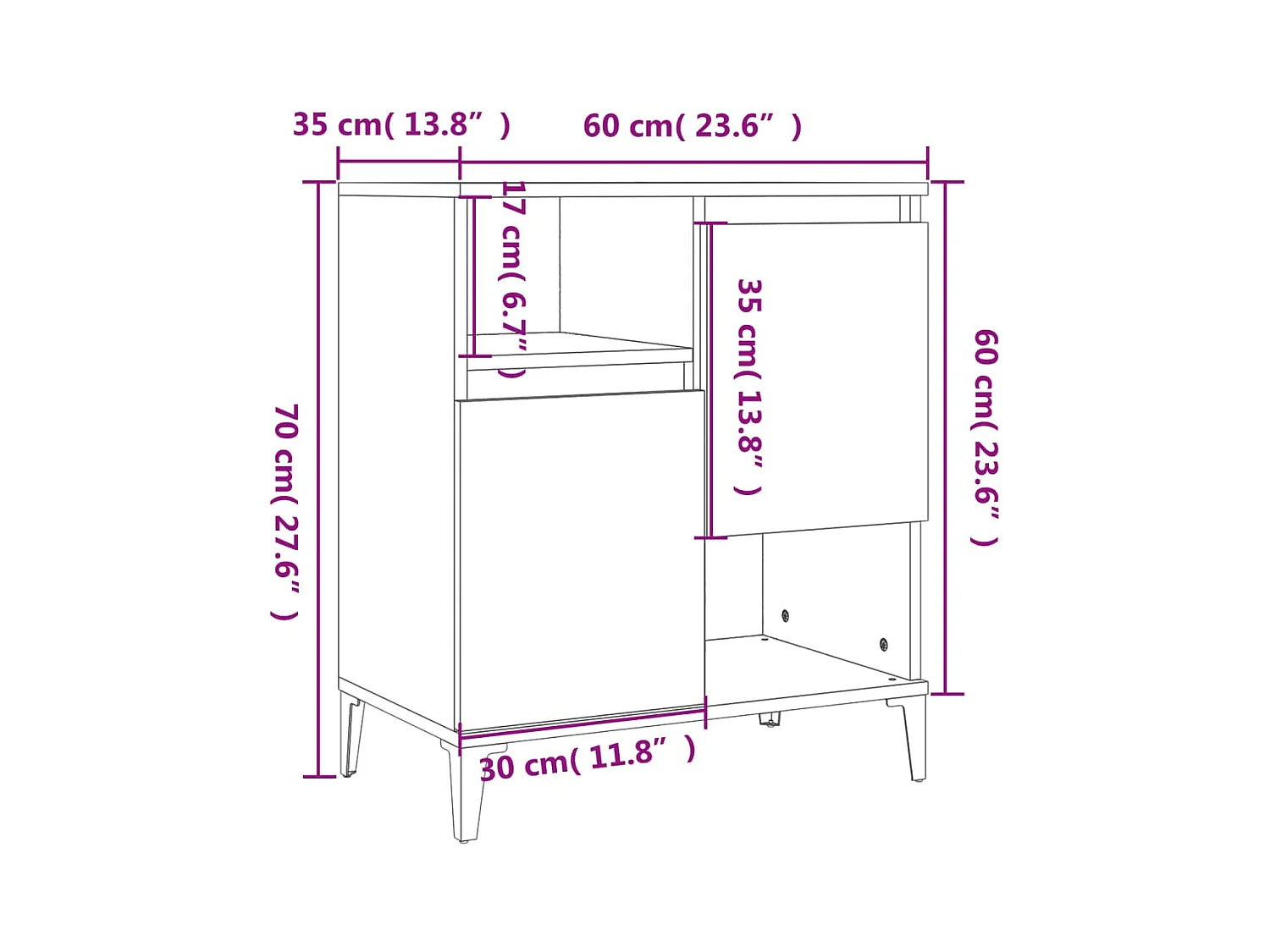 Aparador buffet cómoda mueble mueble de almacenaje organizador cocina salón salón brillante 60 x 35 x 70 cm madera contrachapada blanco 02_0030669