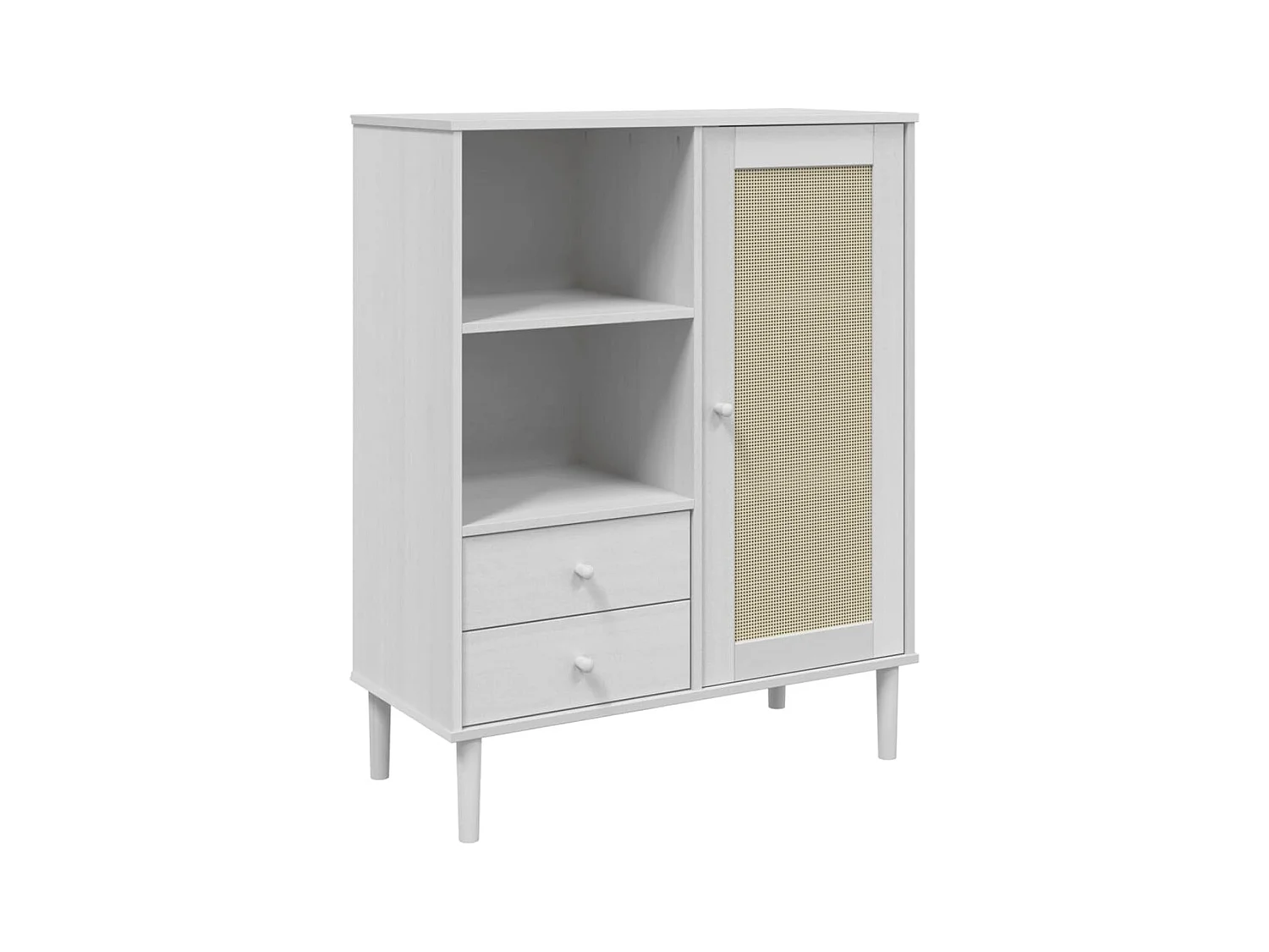 Credenza buffet cassettiera mobile contenitore organizer cucina soggiorno soggiorno effetto rattan 90 x 40 x 112 cm legno massello di pino bianco 02_0036227