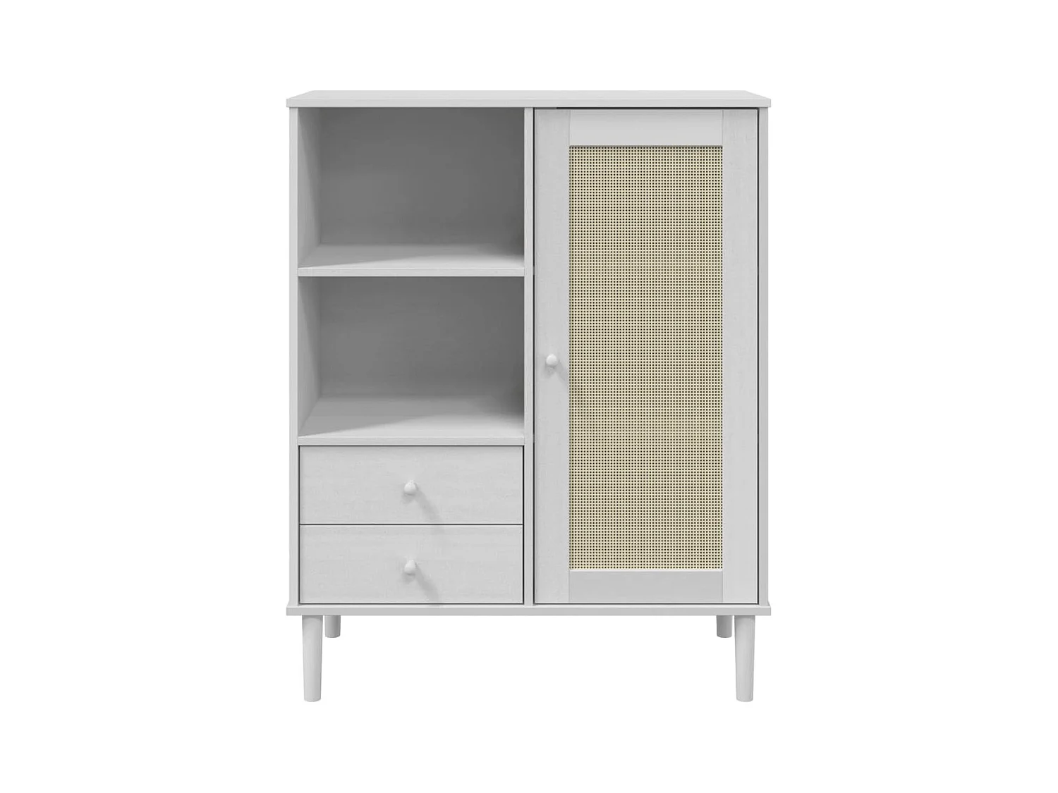 Credenza buffet cassettiera mobile contenitore organizer cucina soggiorno soggiorno effetto rattan 90 x 40 x 112 cm legno massello di pino bianco 02_0036227