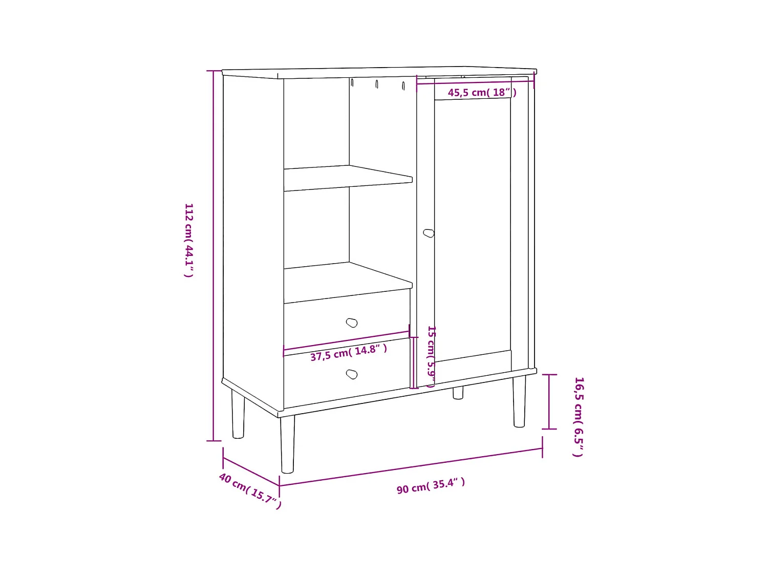 Credenza buffet cassettiera mobile contenitore organizer cucina soggiorno soggiorno effetto rattan 90 x 40 x 112 cm legno massello di pino bianco 02_0036227