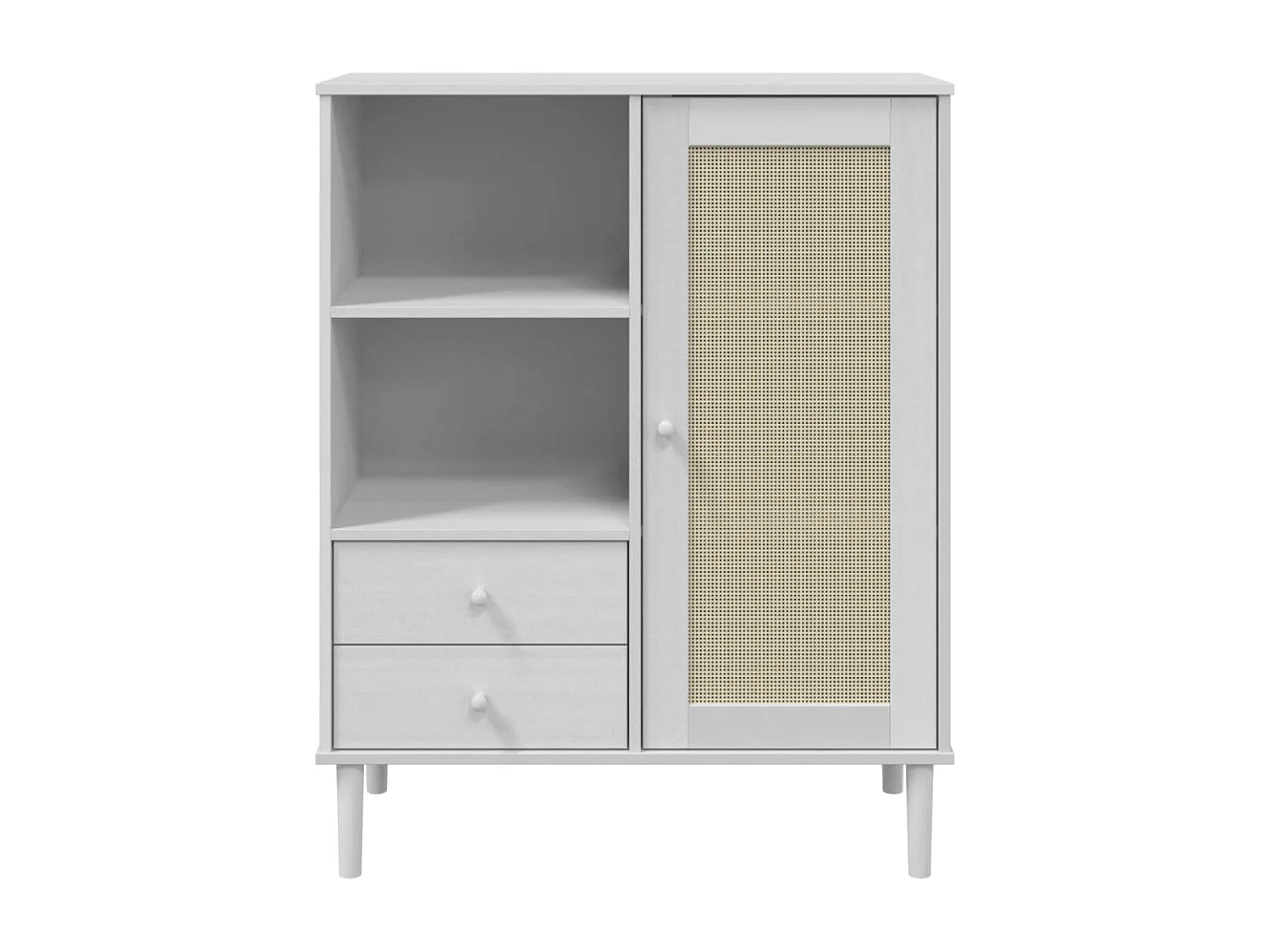 Credenza buffet cassettiera mobile contenitore organizer cucina soggiorno soggiorno effetto rattan 90 x 40 x 112 cm legno massello di pino bianco 02_0036227