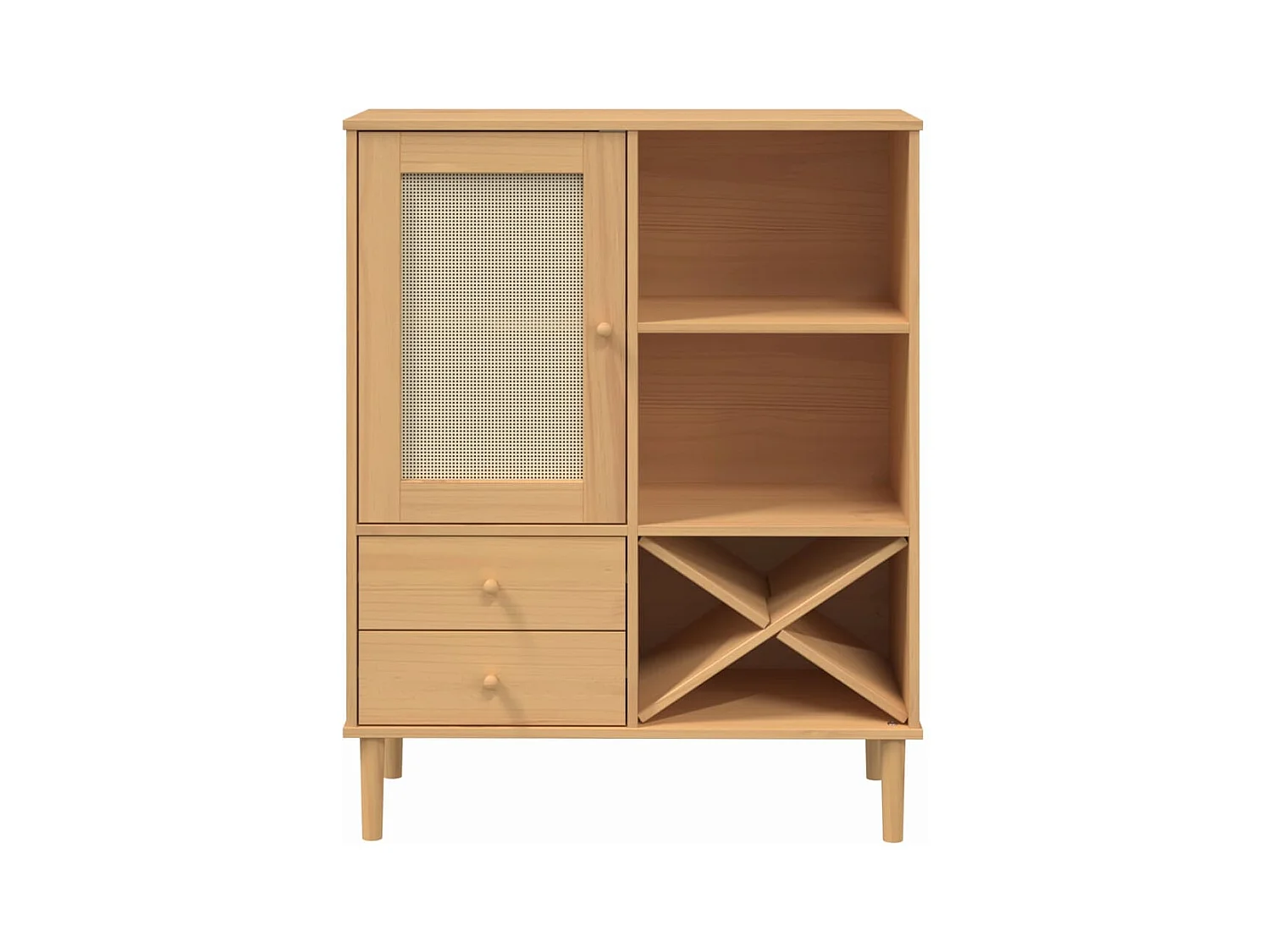 Aparador buffet cómoda mueble mueble de almacenaje organizador cocina salón salón aspecto ratán 90 x 40 x 112 cm madera maciza de pino marrón 02_0036235