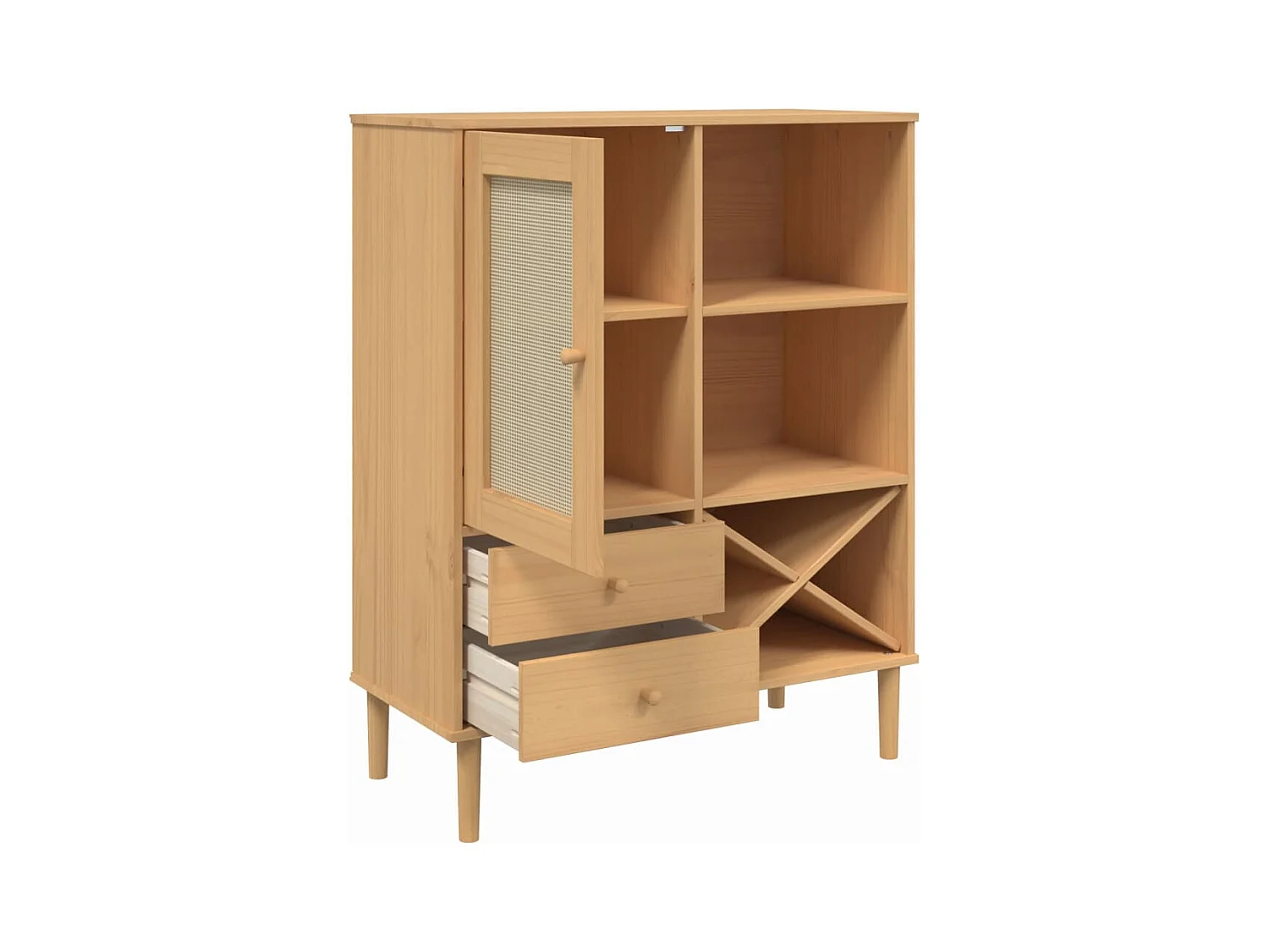 Aparador buffet cómoda mueble mueble de almacenaje organizador cocina salón salón aspecto ratán 90 x 40 x 112 cm madera maciza de pino marrón 02_0036235