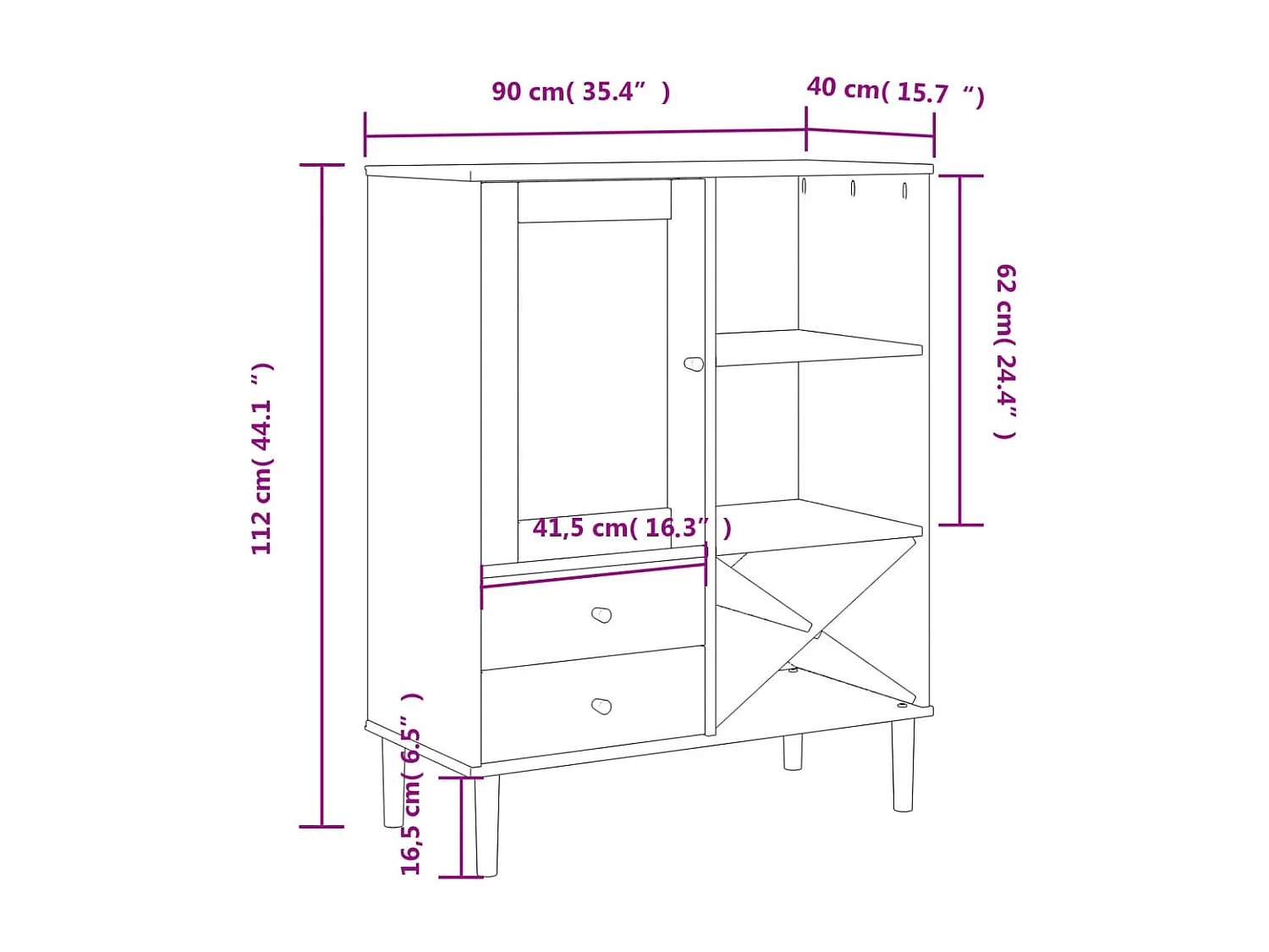 Aparador buffet cómoda mueble mueble de almacenaje organizador cocina salón salón aspecto ratán 90 x 40 x 112 cm madera maciza de pino marrón 02_0036235