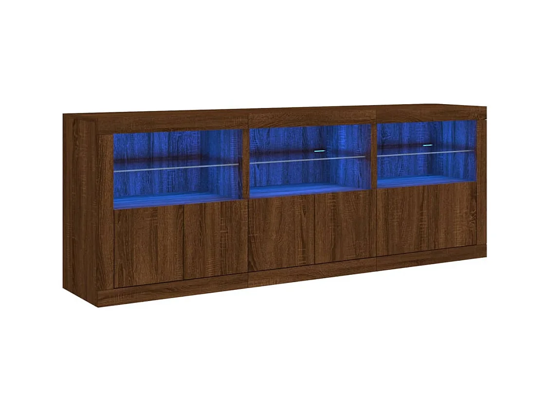 Aparador buffet cómoda armario mueble organizador cocina salón salón con luces LED 181,5 x 37 x 67 cm marrón 02_0029912