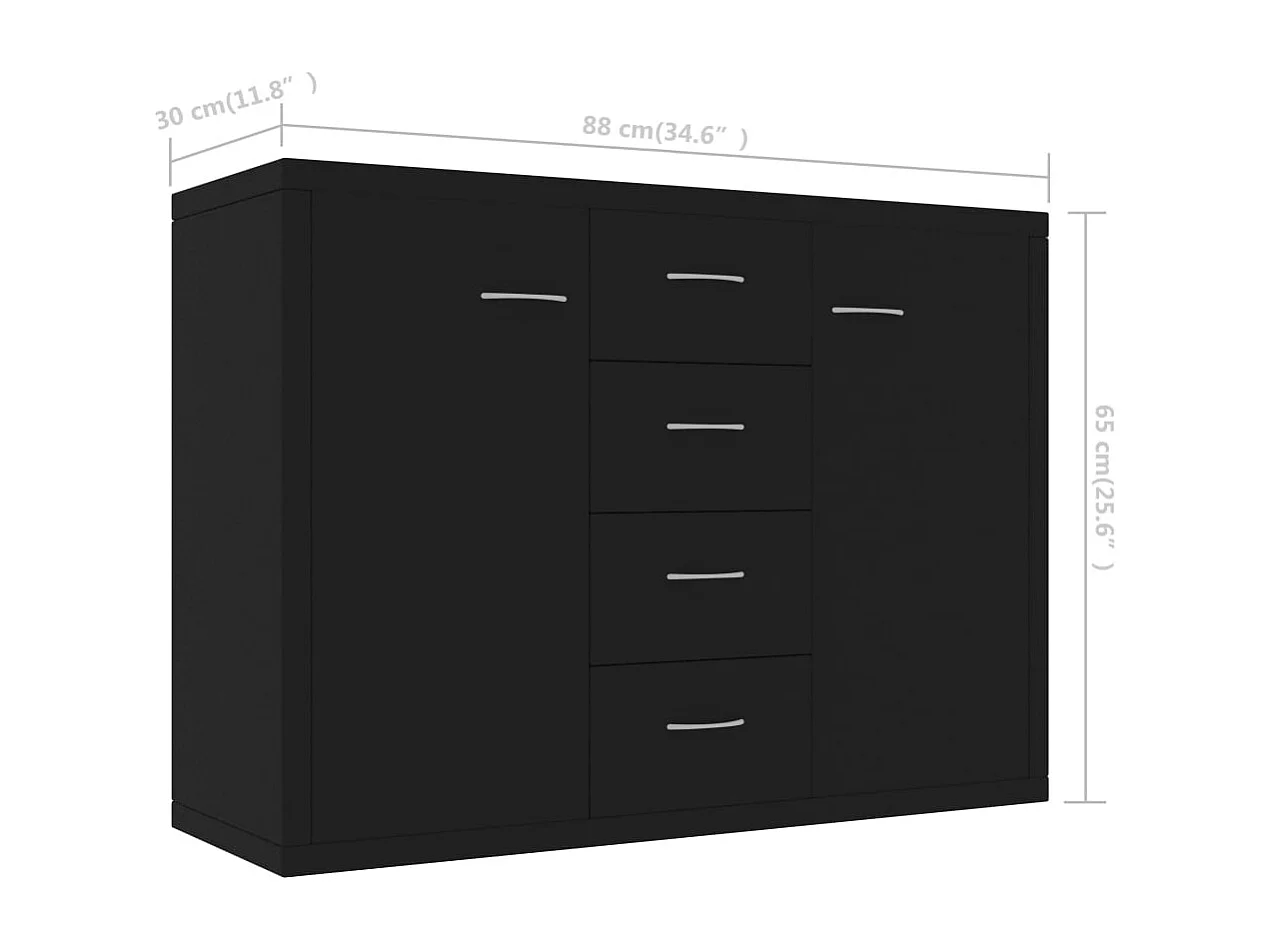 Credenza buffet cassettiera mobile contenitore organizer cucina soggiorno soggiorno 88 x 30 x 65 cm pannelli compositi nero 02_0036142
