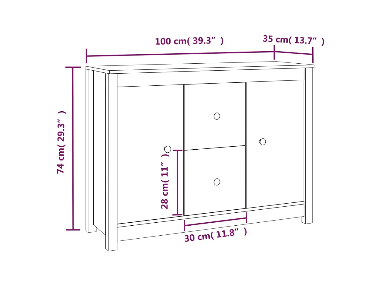 Buffet aparador cômoda armário organizador de unidade cozinha sala de estar 100 x 35 x 74 cm madeira maciça de pinho preto 02_0035792