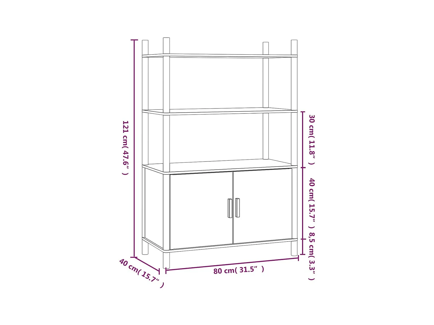 Credenza buffet cassettiera mobile contenitore organizer cucina soggiorno soggiorno alto 80 x 40 x 121 cm derivati ​​del legno bianco 02_0032771