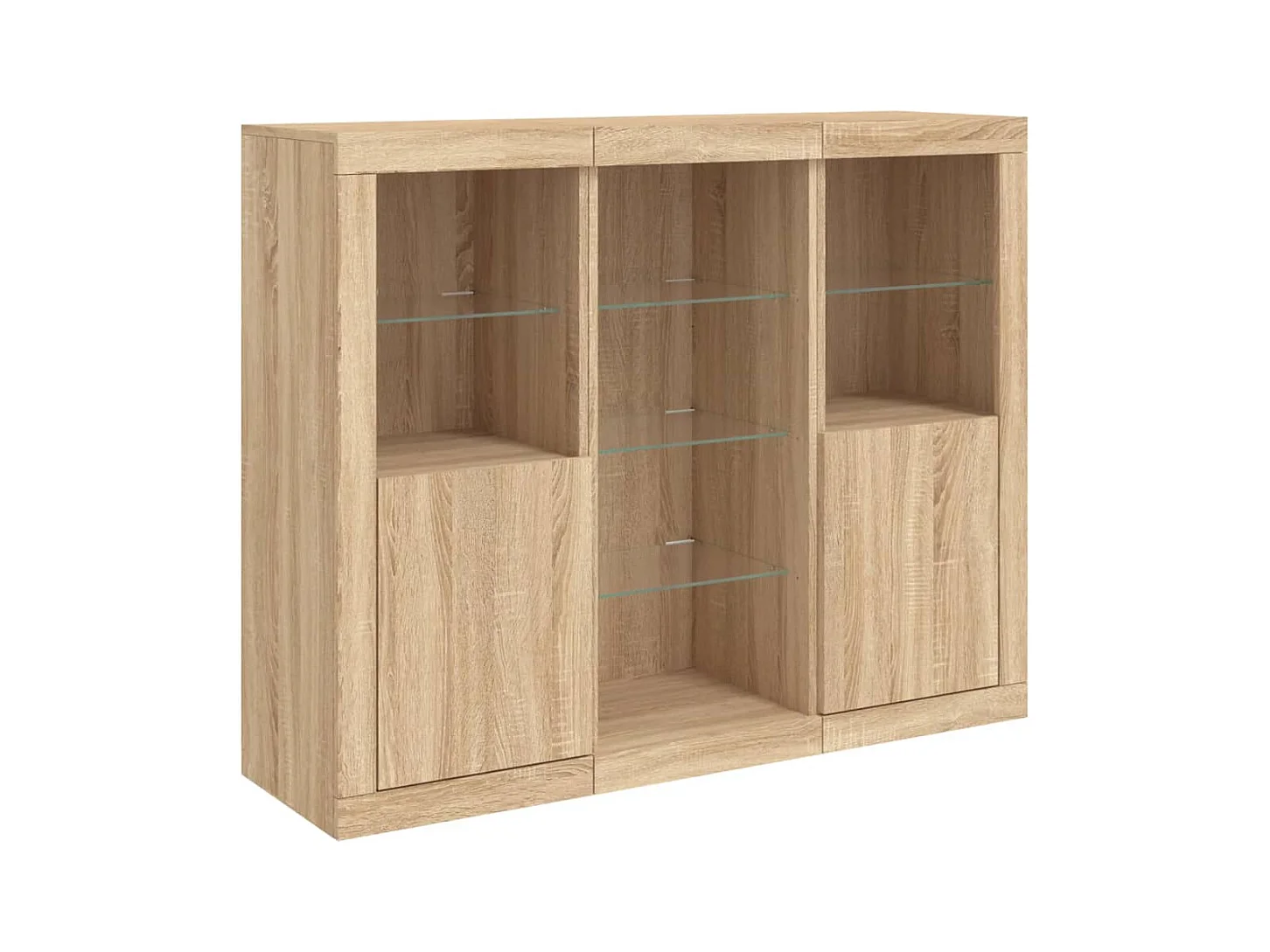 Credenza Cassettiera Armadietto Organizzatore Cucina Soggiorno Soggiorno con luci a LED 3 pezzi Legno composito Sonoma Marrone 02_0037214