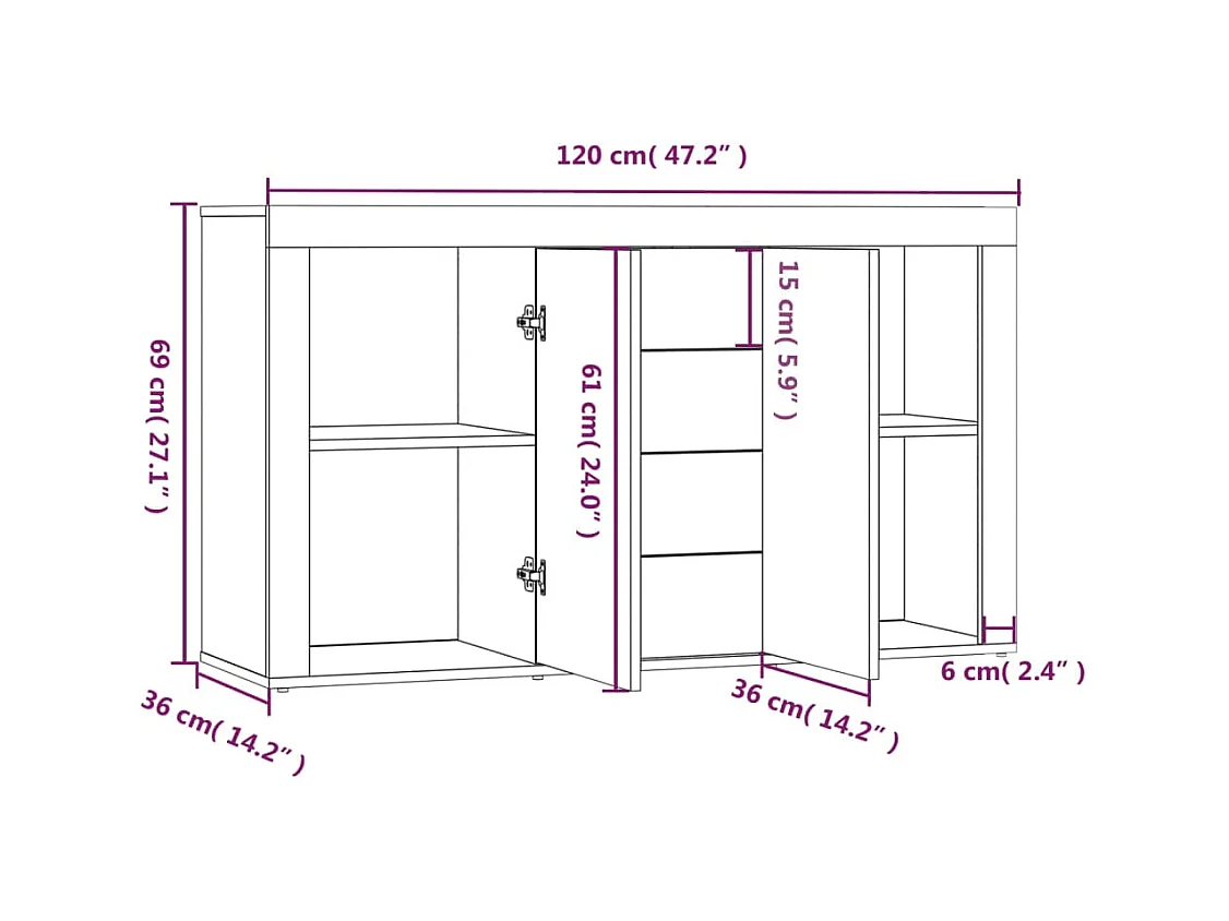 Credenza buffet cassettiera mobile contenitore organizer cucina soggiorno soggiorno 120 x 36 x 69 cm derivati ​​del legno marrone 02_0030863