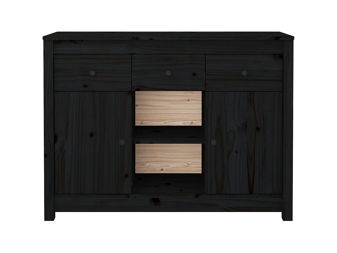 Credenza buffet cassettiera mobile contenitore organizer cucina soggiorno soggiorno 100 x 35 x 74,5 cm legno massello di pino nero 02_0035794