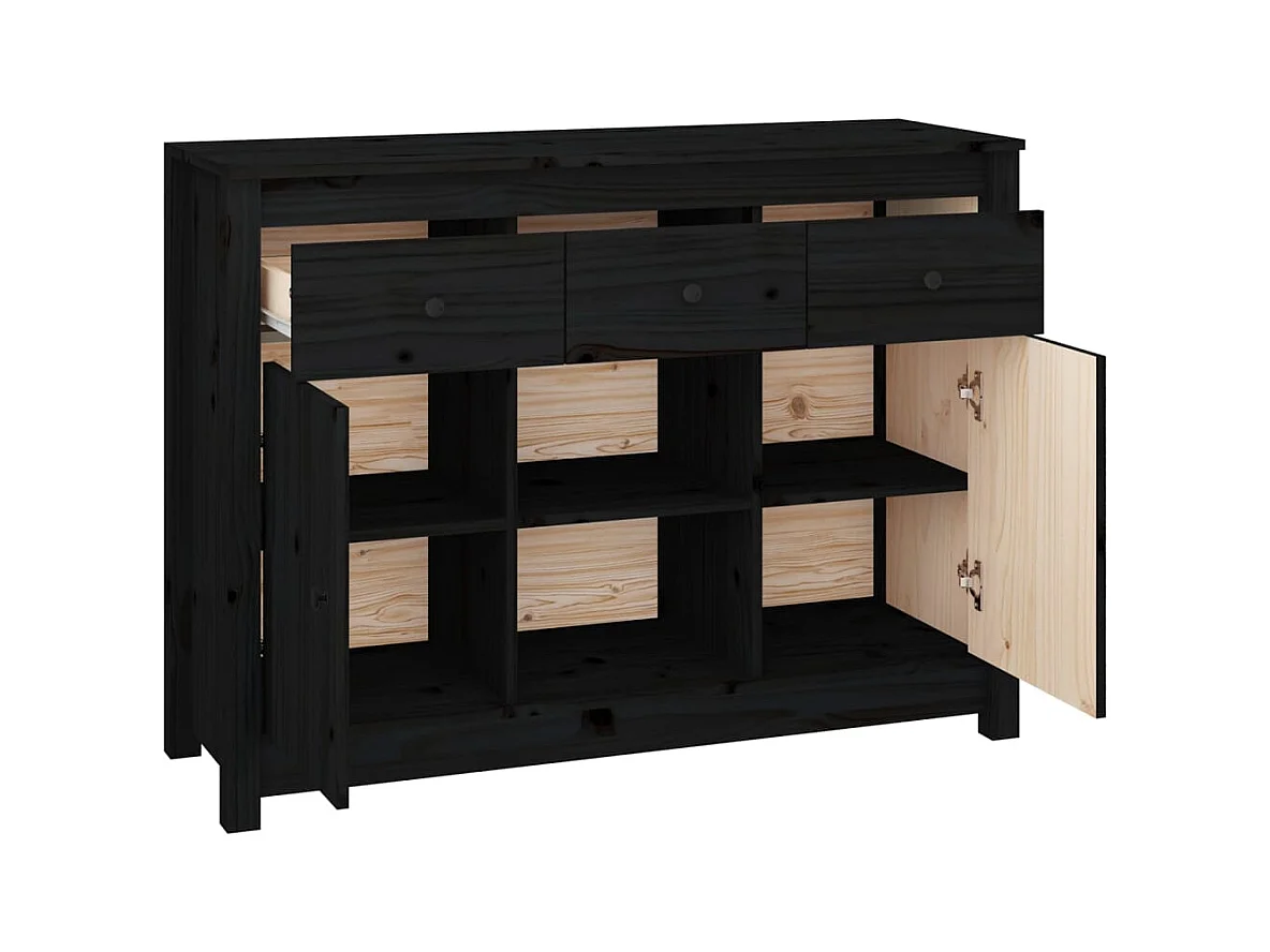 Credenza buffet cassettiera mobile contenitore organizer cucina soggiorno soggiorno 100 x 35 x 74,5 cm legno massello di pino nero 02_0035794