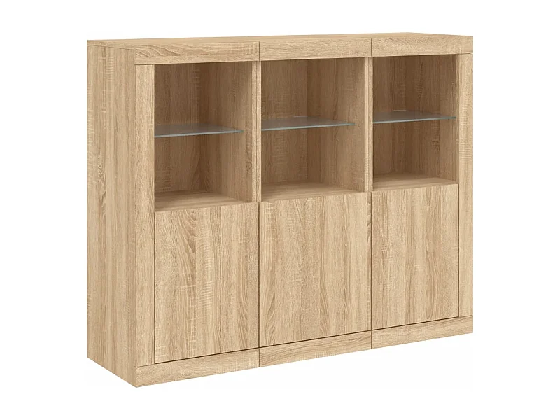 Credenza credenza cassettiera mobile contenitore organizer cucina soggiorno soggiorno con luci a LED 3 pezzi Sonoma MDF marrone 02_0037216