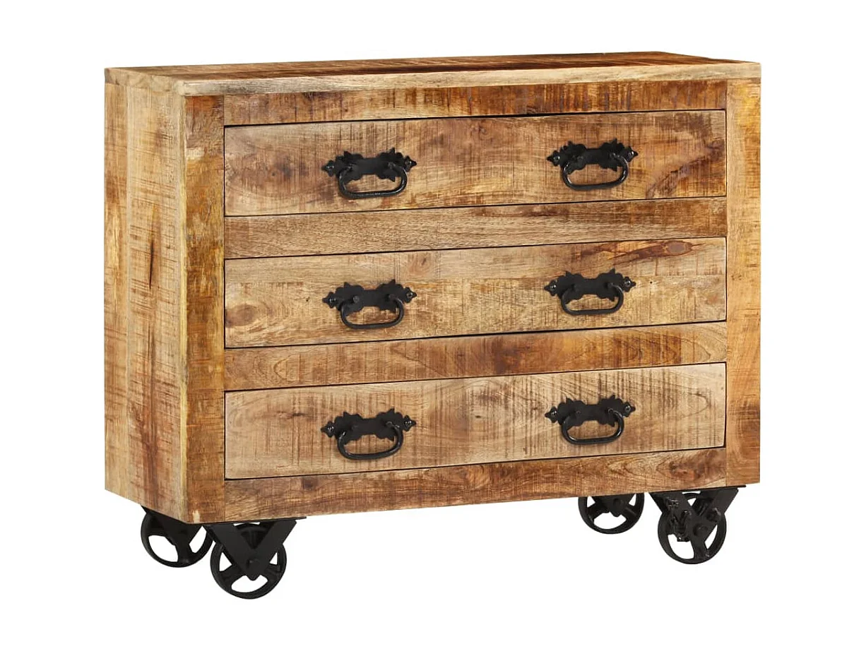 Aparador cómoda cómoda armario mueble organizador cocina salón salón con 3 cajones 80 x 30 x 65 cm madera maciza de mango en bruto marrón 02_0029738