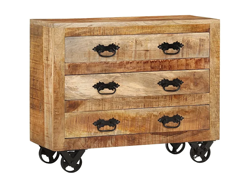 Aparador cómoda cómoda armario mueble organizador cocina salón salón con 3 cajones 80 x 30 x 65 cm madera maciza de mango en bruto marrón 02_0029738