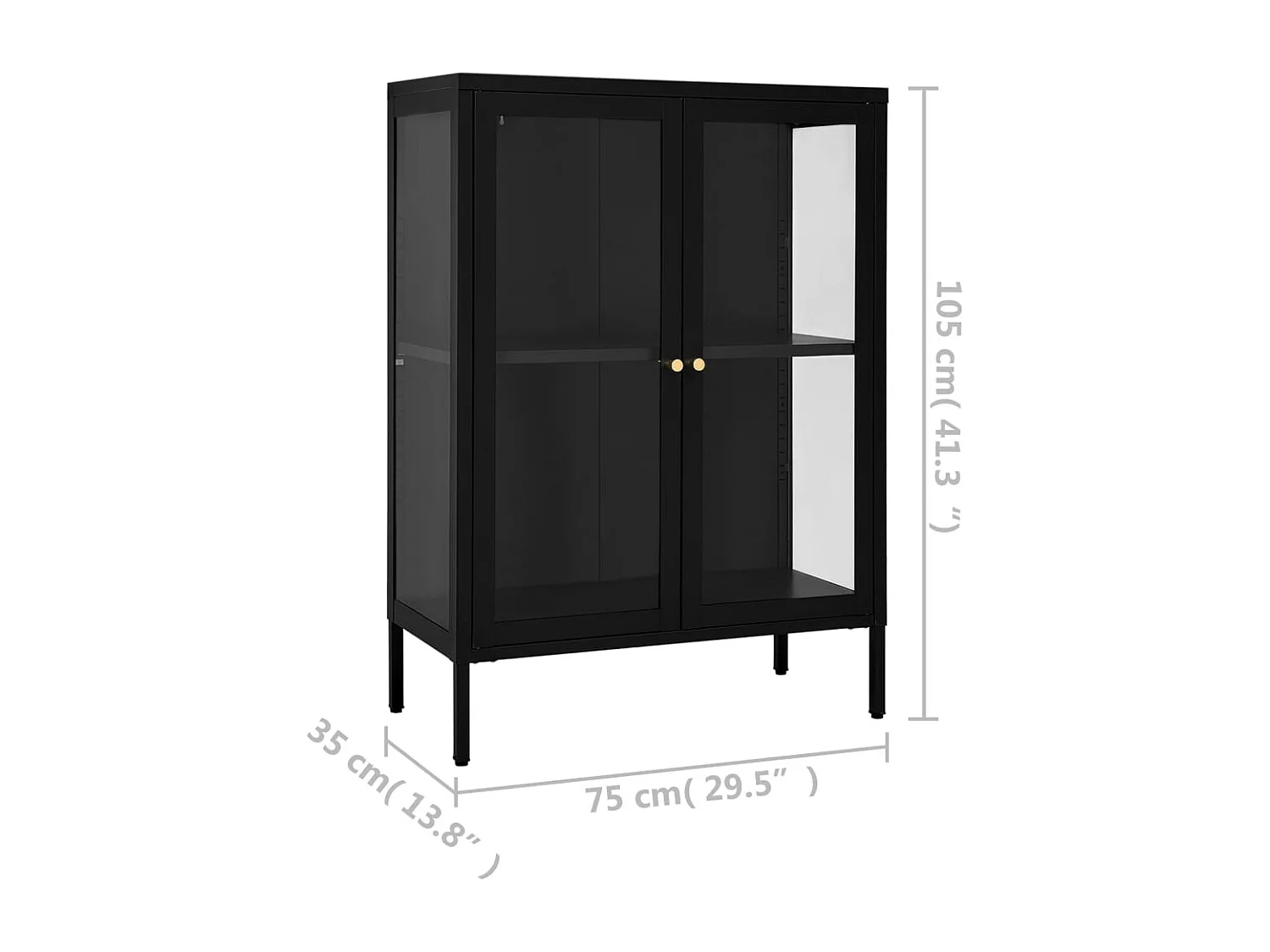 Aparador buffet cómoda armario mueble organizador cocina salón salón 75 x 35 x 105 cm acero y cristal negro 02_0036120