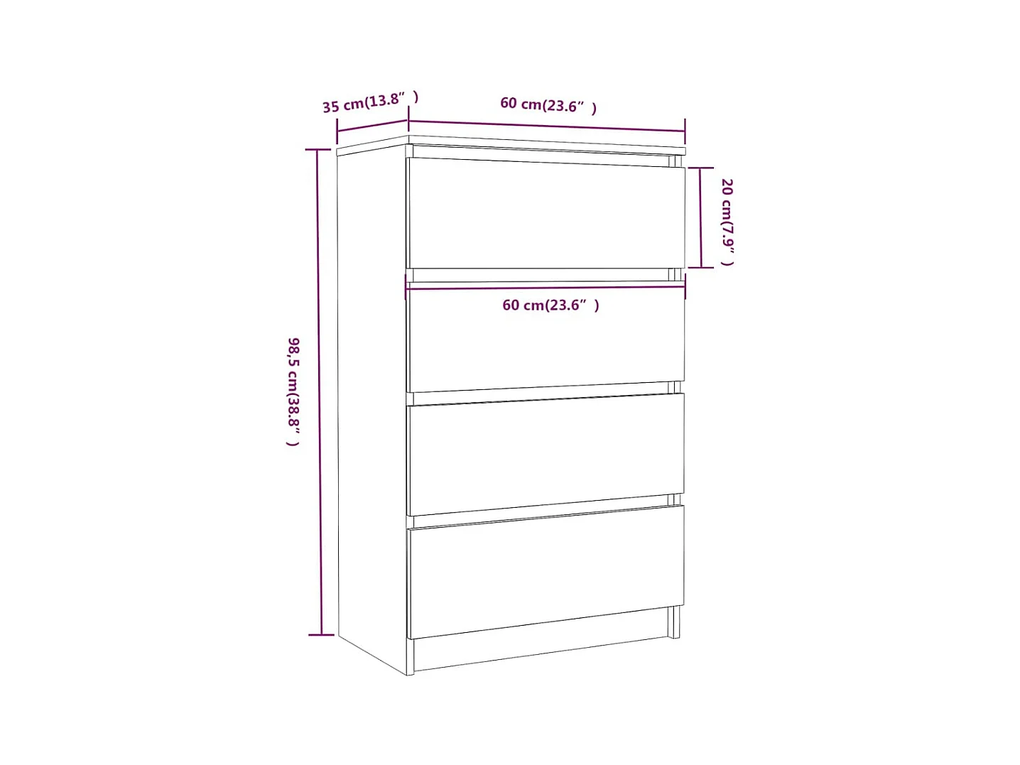 Credenza buffet cassettiera mobile contenitore organizer cucina soggiorno soggiorno 60 x 35 x 98,5 cm derivati ​​del legno marrone 02_0031312