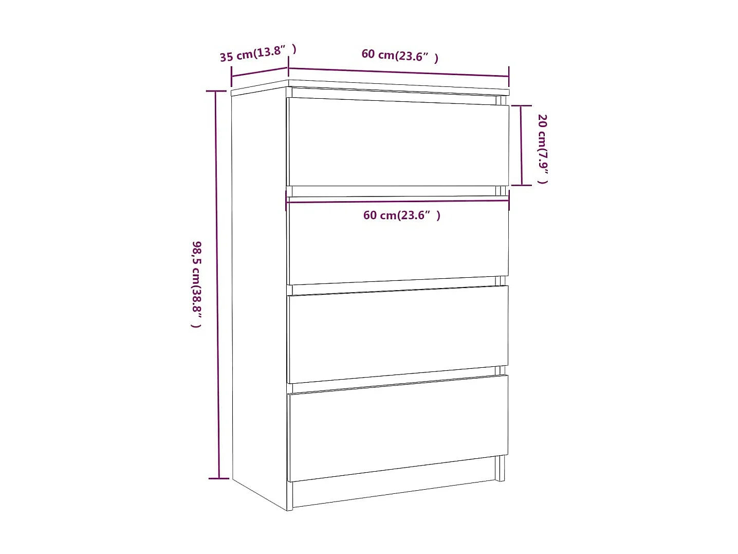 Credenza buffet cassettiera mobile contenitore organizer cucina soggiorno soggiorno 60 x 35 x 98,5 cm derivati ​​del legno marrone 02_0031312