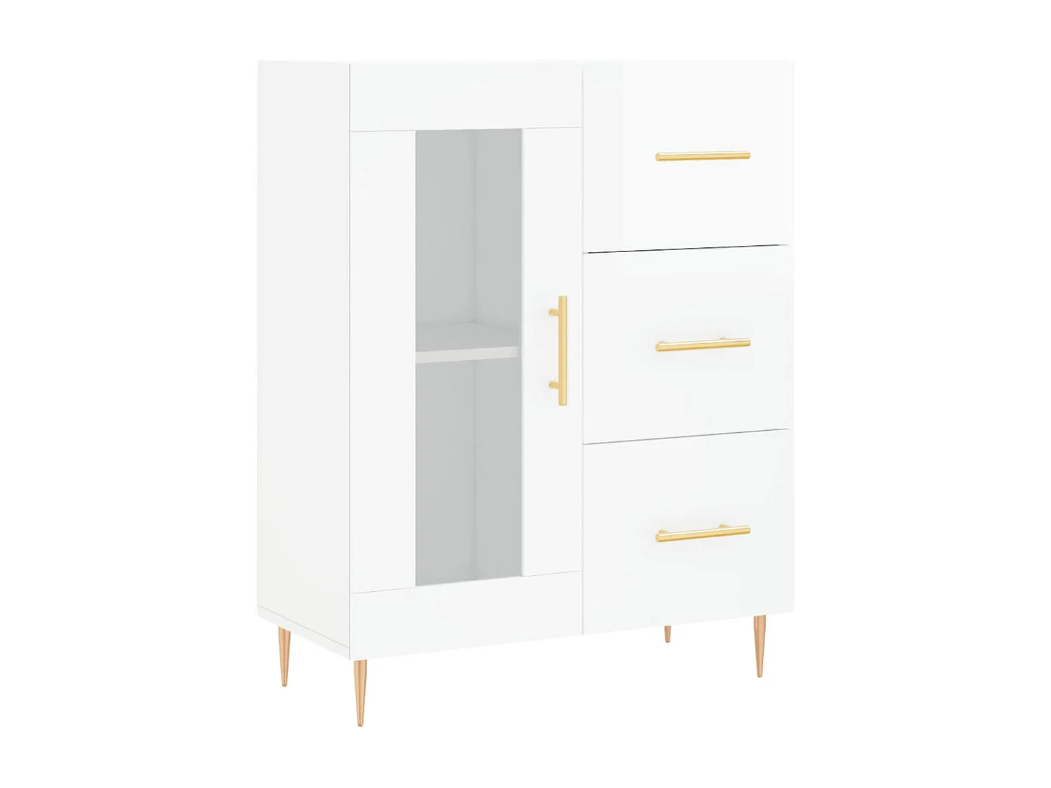 Aparador buffet cómoda armario mueble organizador cocina salón brillante 69,5 x 34 x 90 cm madera contrachapada blanco 02_0030711