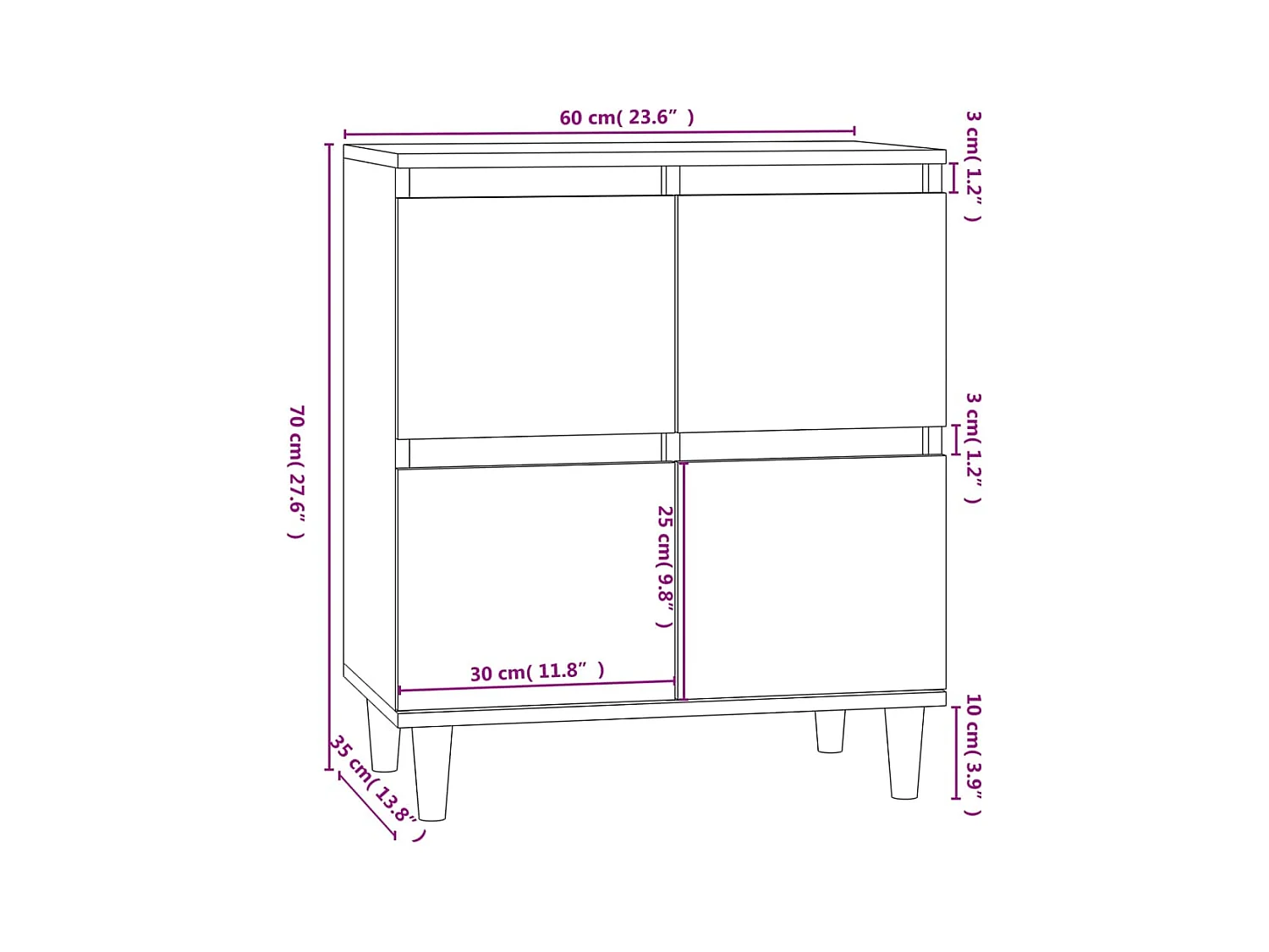 Credenza buffet cassettiera mobile contenitore organizer cucina soggiorno soggiorno 60 x 35 x 70 cm derivati ​​del legno bianco 02_0030354