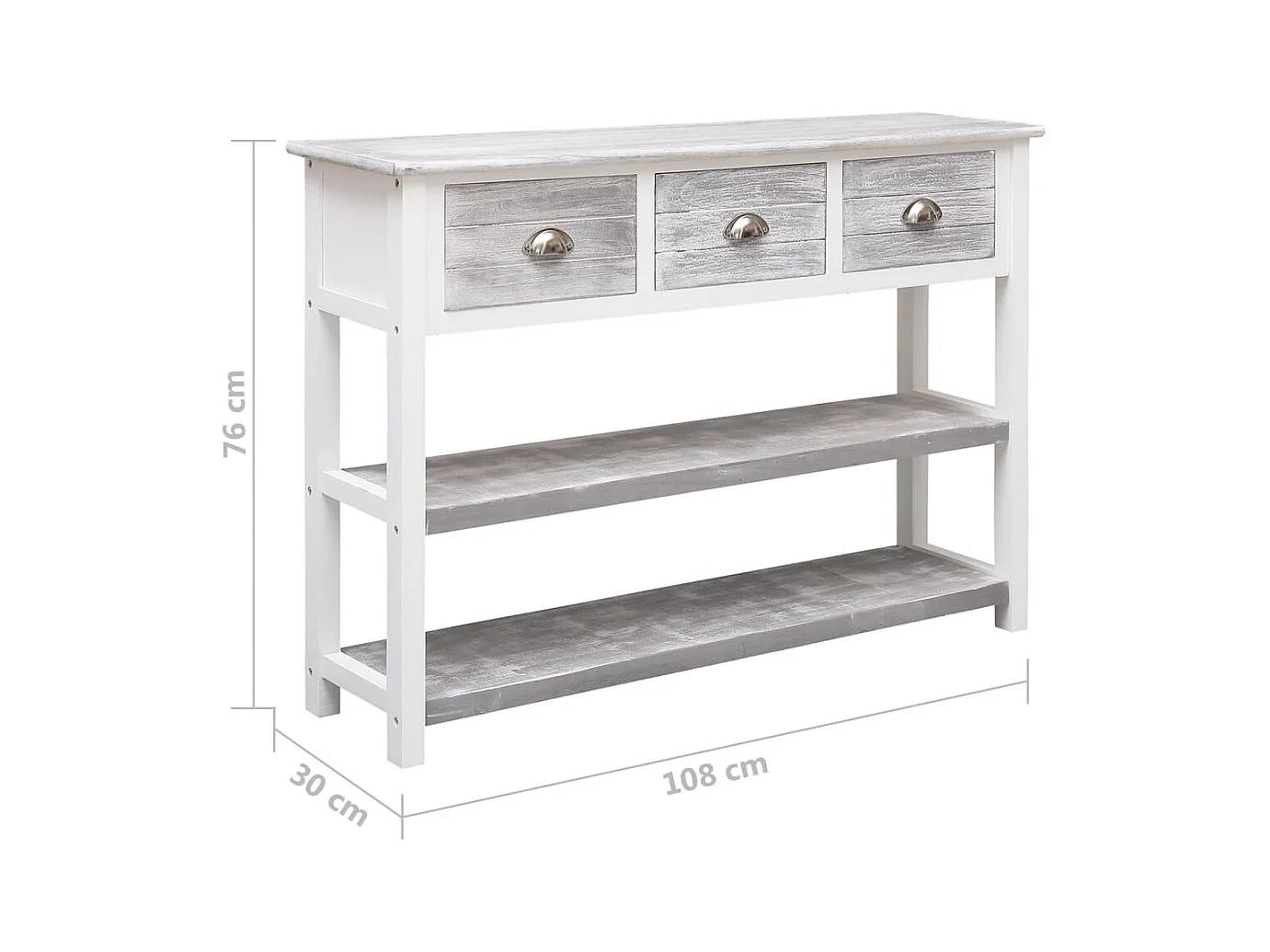 Credenza buffet cassettiera mobile contenitore organizer cucina soggiorno soggiorno antico 108 x 30 x 76 cm legno massiccio di Paulownia grigio 02_0031812