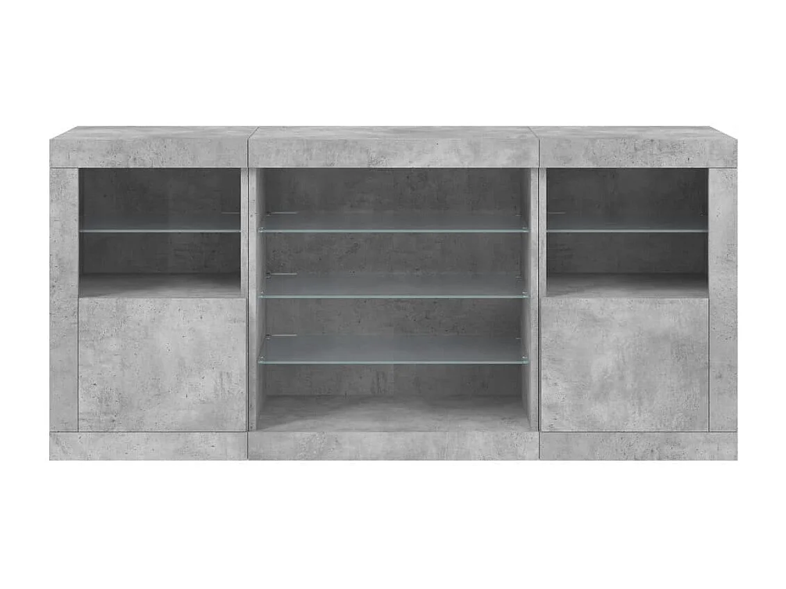 Aparador buffet cómoda armario mueble organizador cocina salón salón con luces LED 142,5 x 37 x 67 cm gris 02_0029976