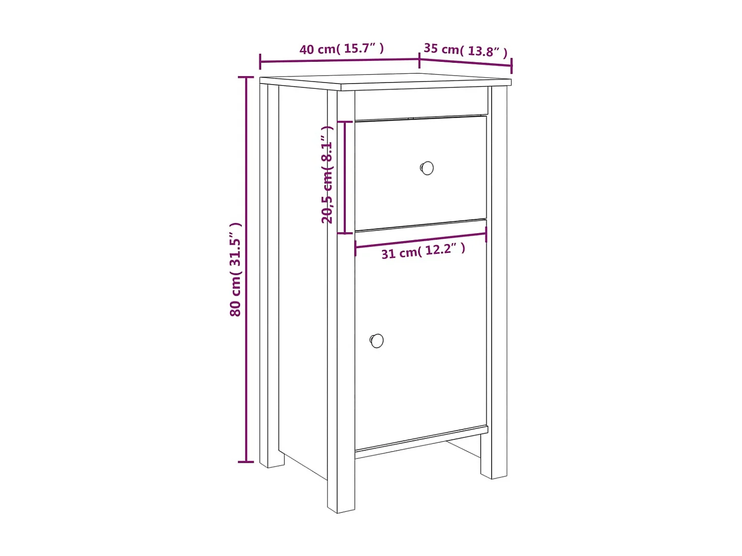 Credenza buffet cassettiera mobile contenitore organizer cucina soggiorno soggiorno 40 x 35 x 80 cm legno di pino massiccio marrone 02_0035749