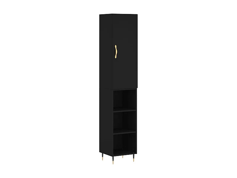 Aparador cômoda armário armário organizador cozinha sala sala alta 34,5 x 34 x 180 cm madeira trabalhada preta 02_0034900