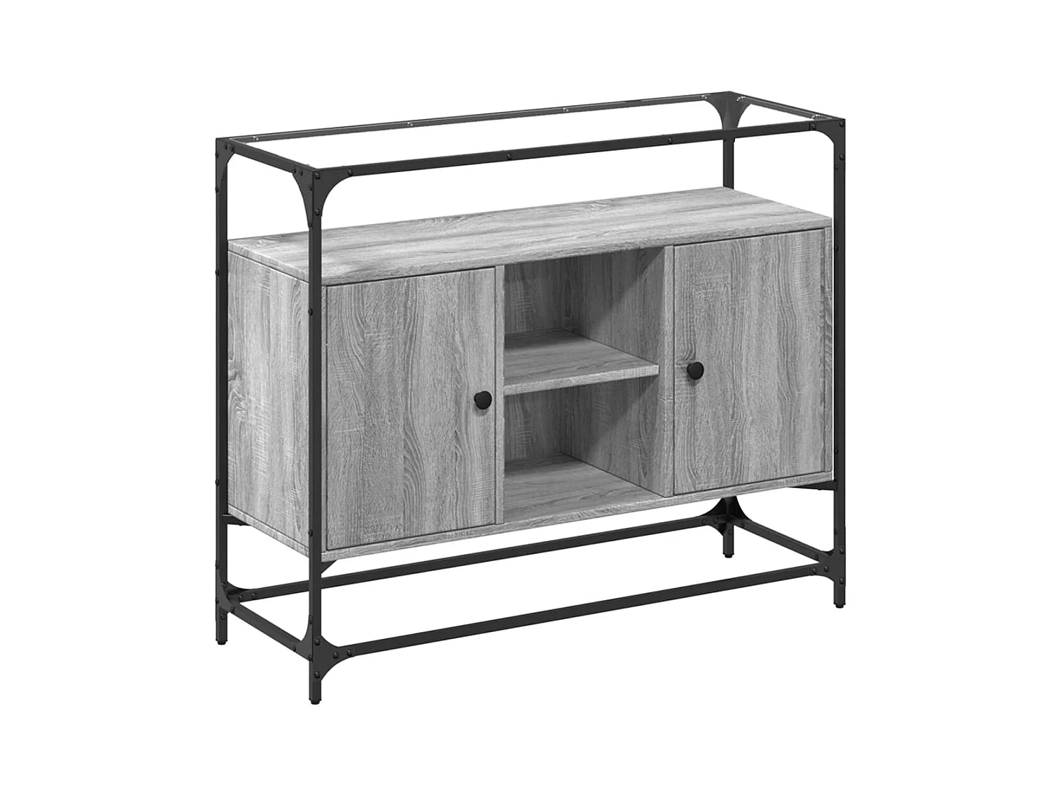 Credenza Credenza Comò Armadietto Organizzatore Cucina Soggiorno Soggiorno con piano in vetro Sonoma MDF Grigio 02_0029768