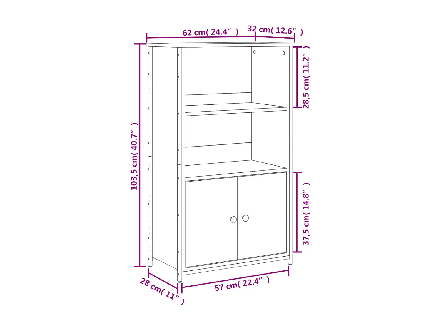 Aparador buffet cómoda mueble mueble de almacenaje organizador cocina salón salón alto 62 x 32 x 103,5 cm madera contrachapada marrón 02_0033738
