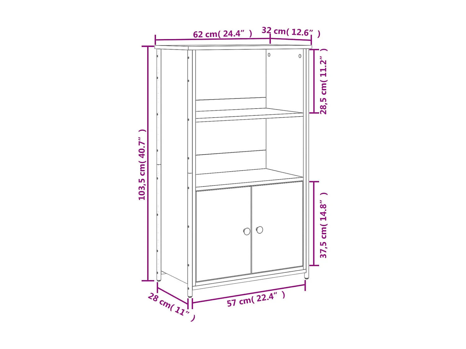 Aparador buffet cómoda armario mueble organizador cocina salón salón alto Sonoma 62 x 32 x 103,5 cm madera contrachapada gris 02_0035385