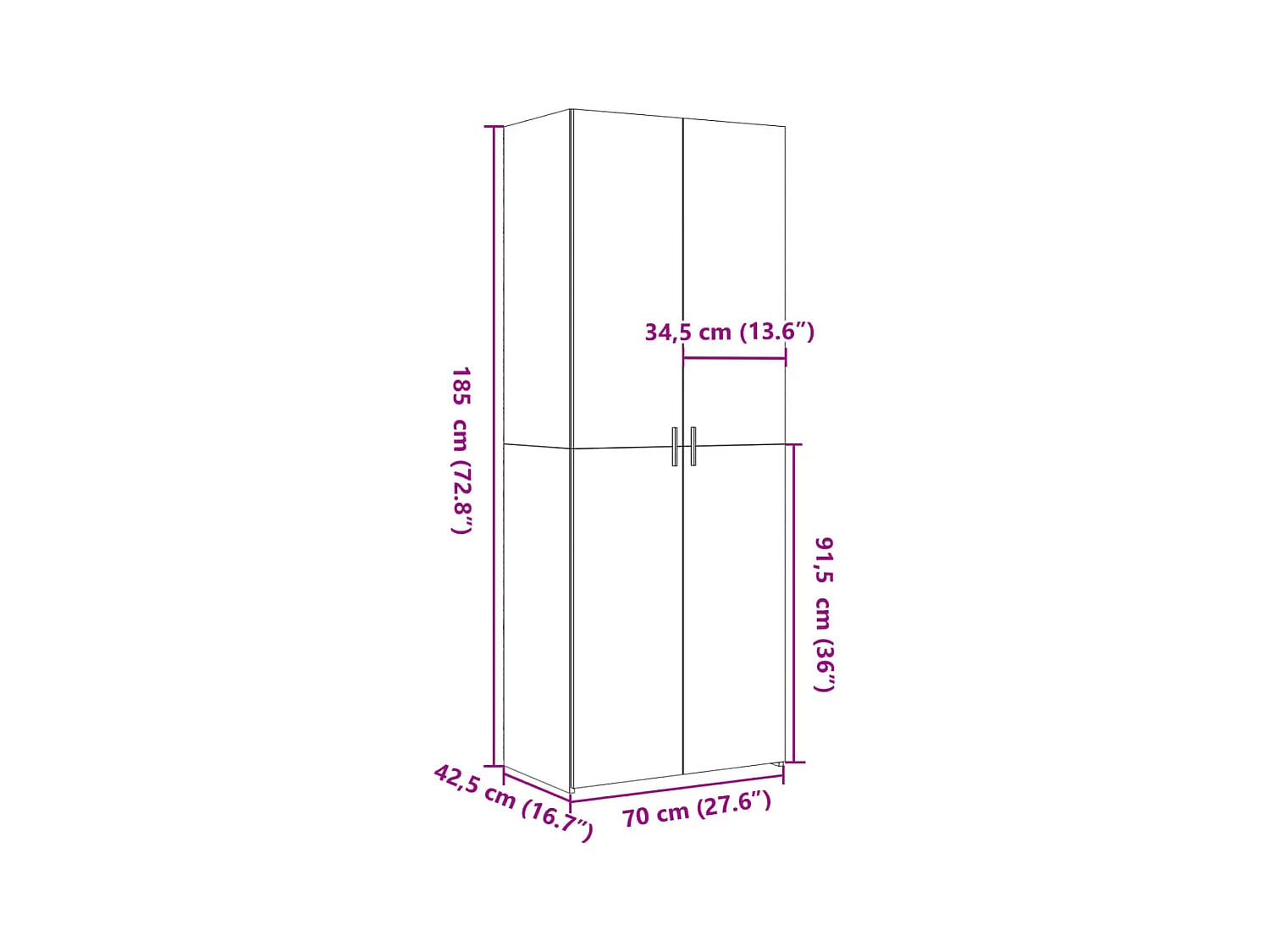 Aparador aparador cômoda armário unidade de arrumação organizador cozinha sala sala alta Sonoma 70 x 42,5 x 185 cm madeira trabalhada cinza 02_0035630