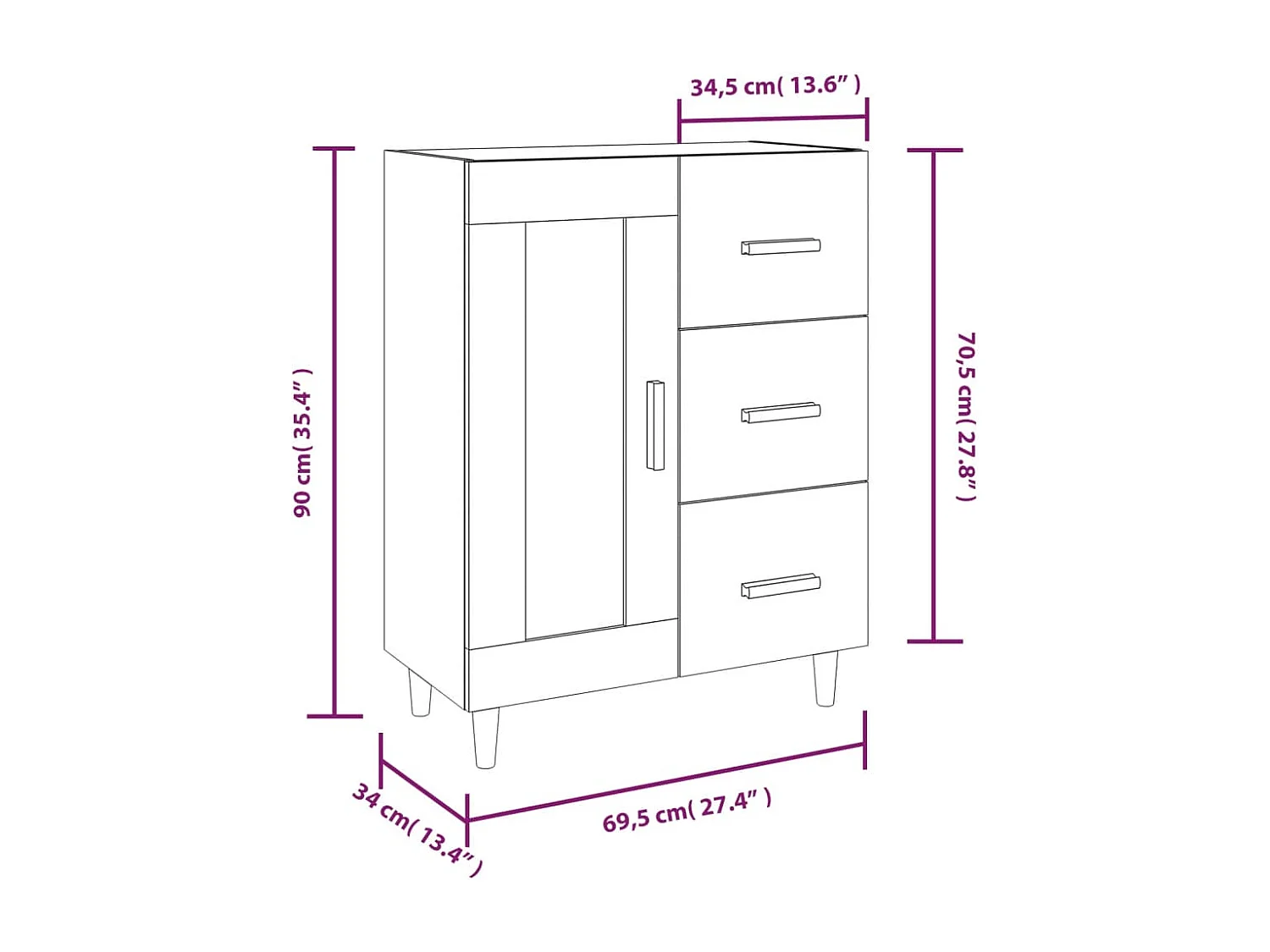 Buffet aparador cômoda armário unidade de armazenamento organizador cozinha sala salonsonoma 69,5 x 34 x 90 cm madeira trabalhada cinza 02_0036481