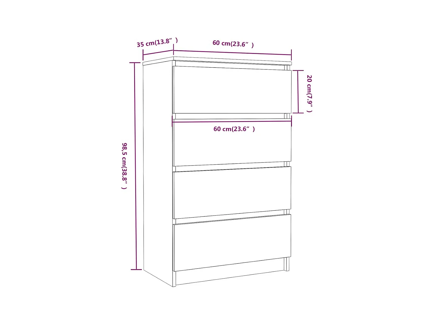 Credenza cassettiera cassettiera mobile contenitore organizer cucina soggiorno soggiorno 60 x 35 x 98,5 cm derivati ​​del legno marrone 02_0030998