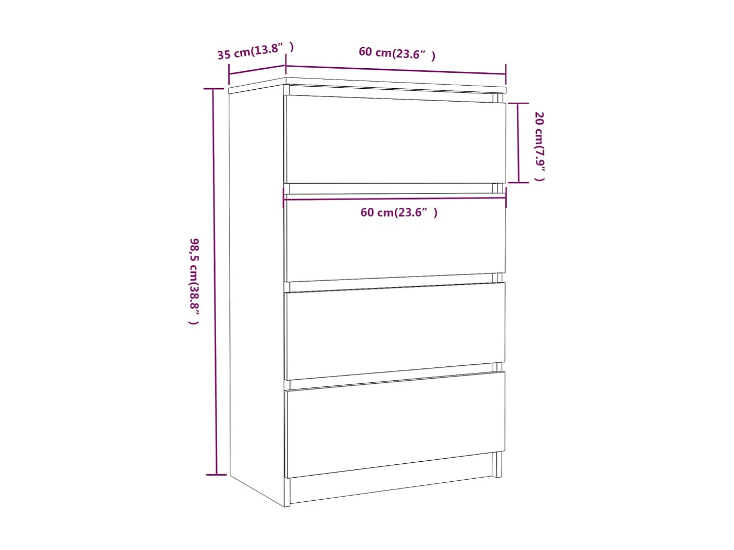 Credenza cassettiera cassettiera mobile contenitore organizer cucina soggiorno soggiorno 60 x 35 x 98,5 cm derivati ​​del legno marrone 02_0030998