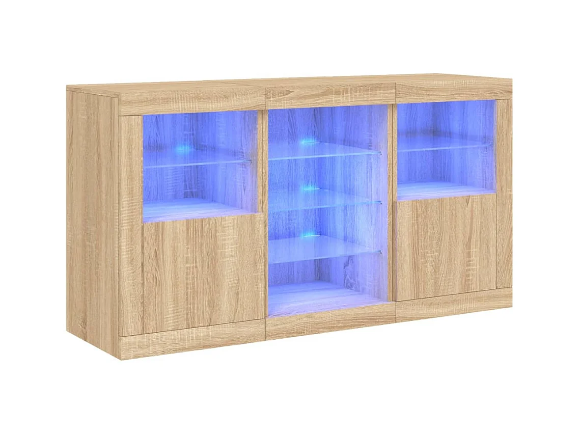 Aparador buffet cómoda armario mueble organizador cocina salón salón con luces LED sonoma 123 x 37 x 67 cm marrón 02_0029937