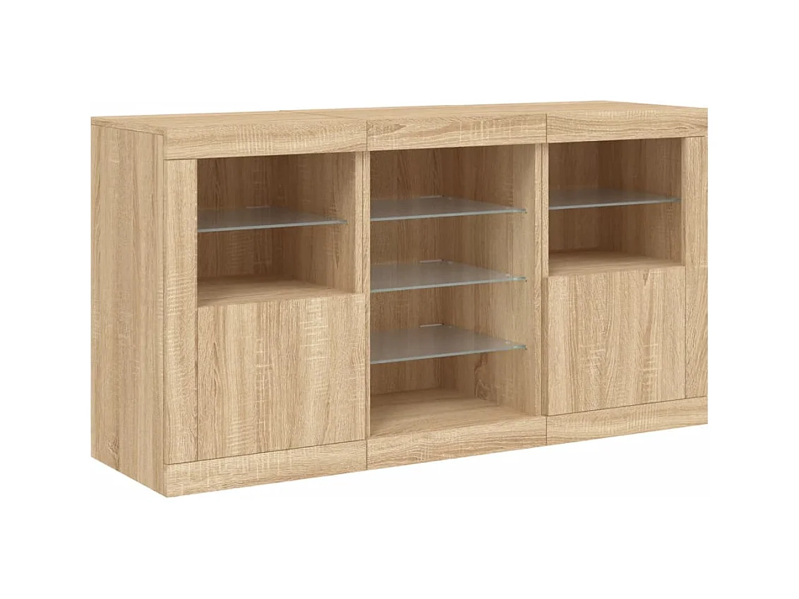 Aparador buffet cómoda armario mueble organizador cocina salón salón con luces LED sonoma 123 x 37 x 67 cm marrón 02_0029937