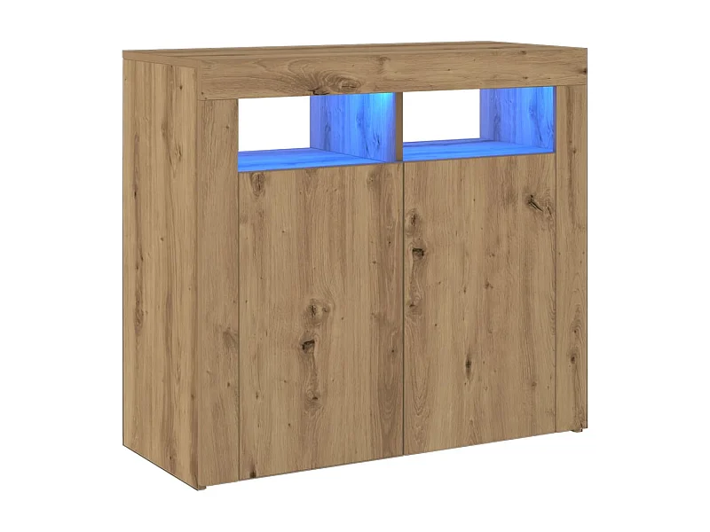 Aparador buffet cómoda gabinete unidad de almacenamiento organizador cocina sala de estar con luces LED hecho a mano madera contrachapada Roble artesanal 02_0029865