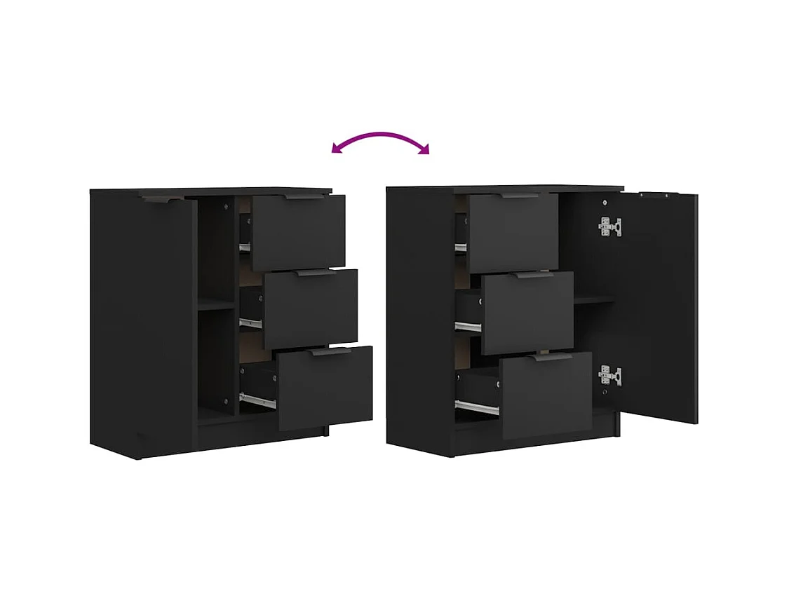 Credenza buffet cassettiera mobile contenitore organizer cucina soggiorno soggiorni set da 2 60 x 30 x 70 cm multistrato nero 02_0036910