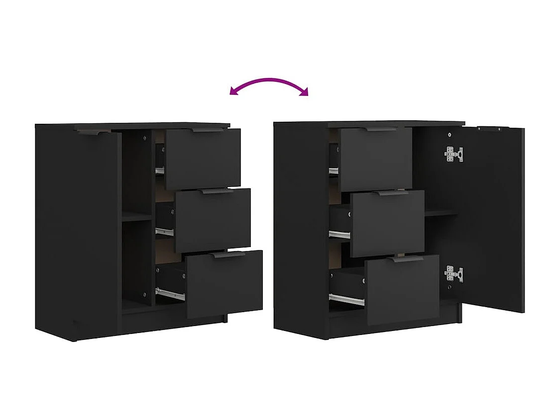 Aparador buffet cómoda armario mueble organizador cocina salón salón juego de 2 60 x 30 x 70 cm madera contrachapada negra 02_0036910