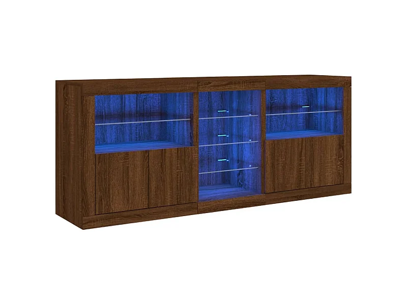 Aparador cômoda armário armário organizador cozinha sala sala com luzes LED 181,5 x 37 x 67 cm marrom 02_0029911